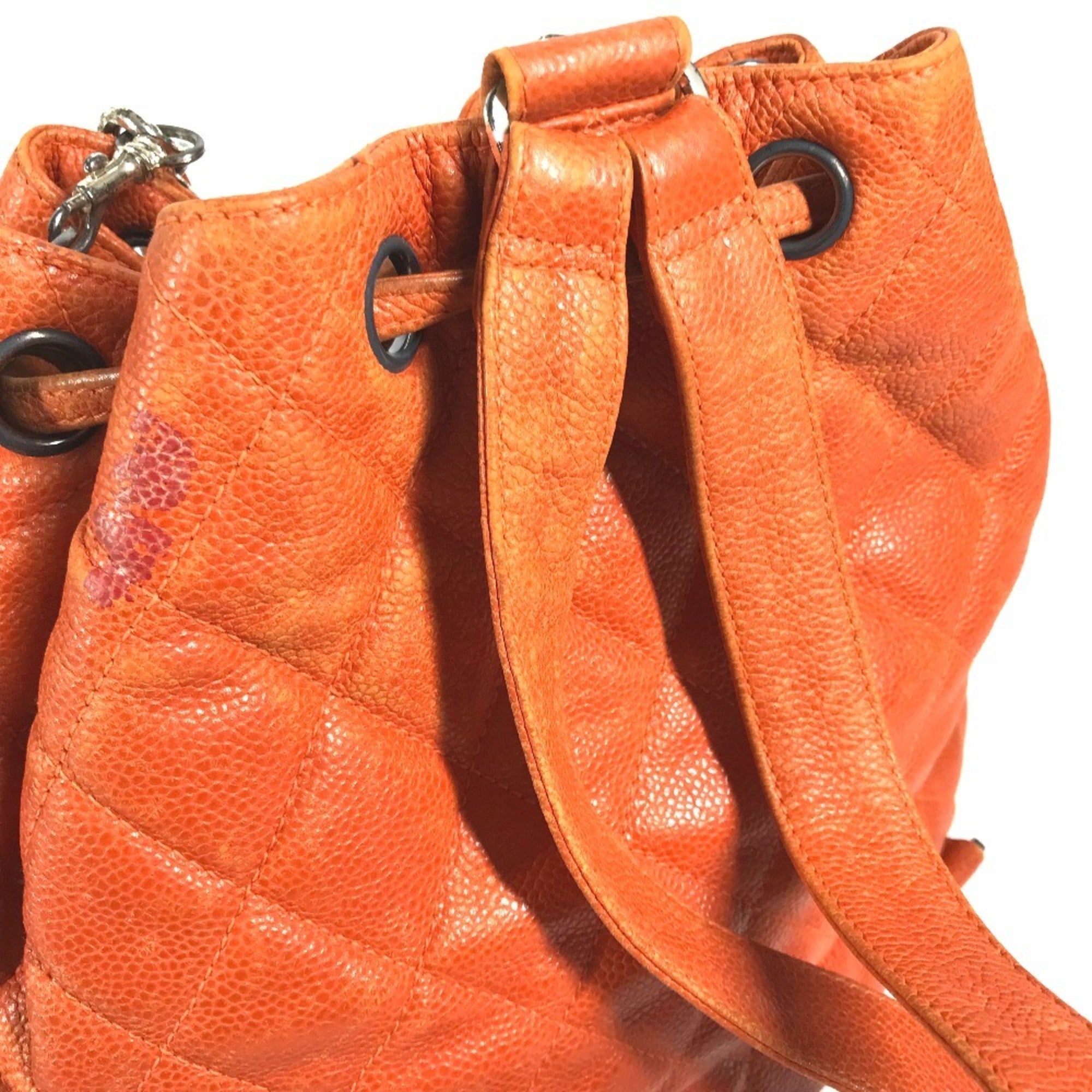 Chanel Orange Caviar Leather Backpack Shoulder Bag