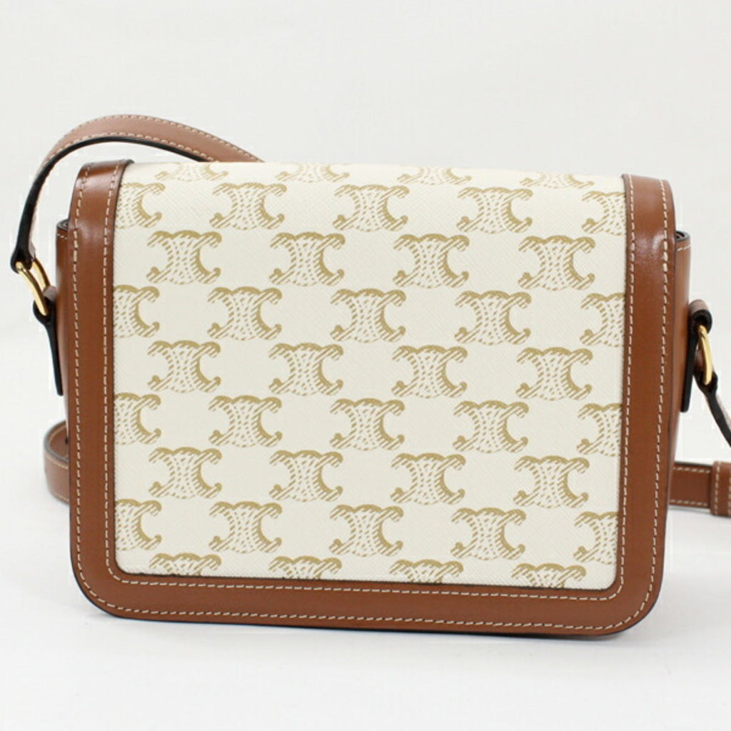 Celine Brown White Canvas Leather Shoulder Bag
