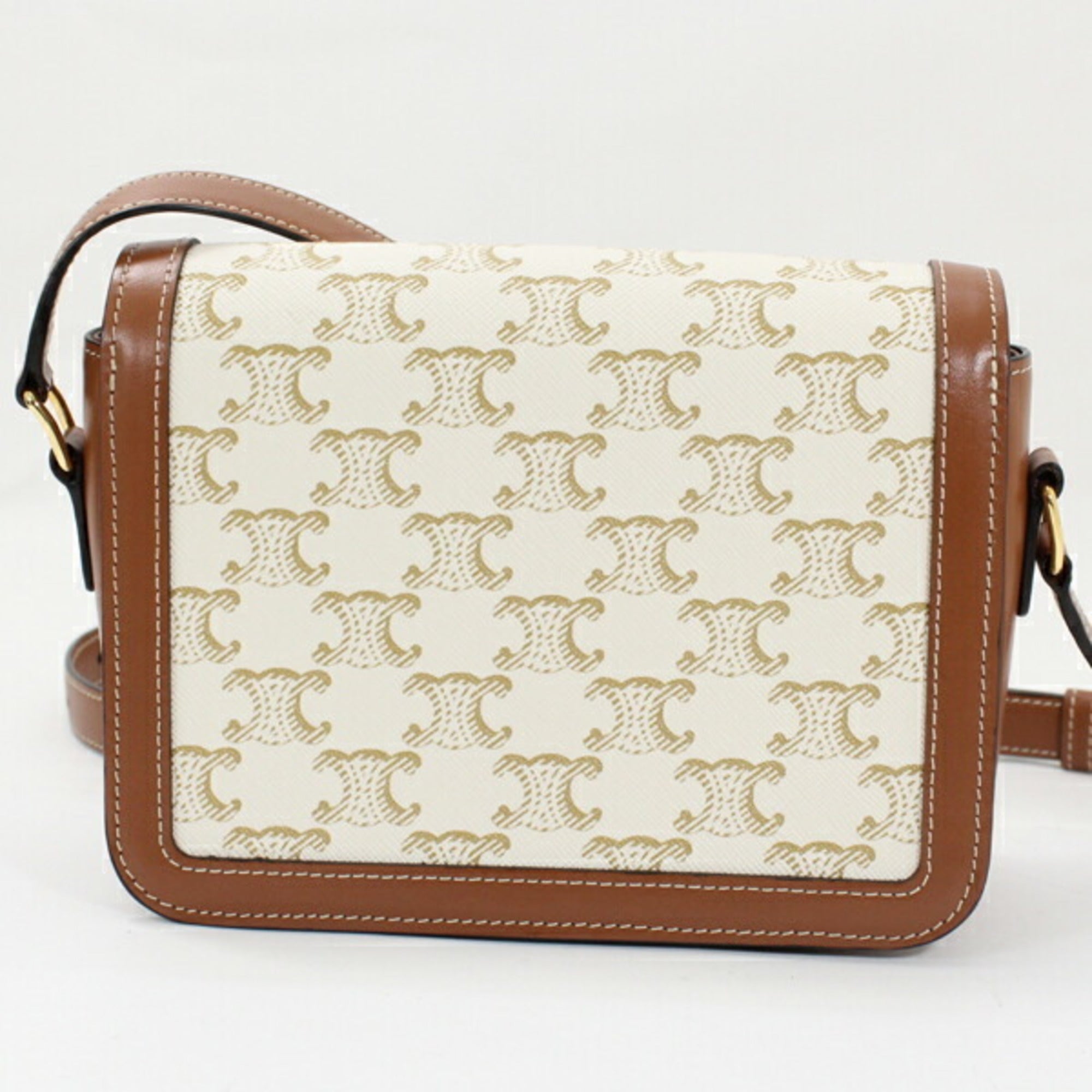 Celine Brown White Canvas Leather Shoulder Bag
