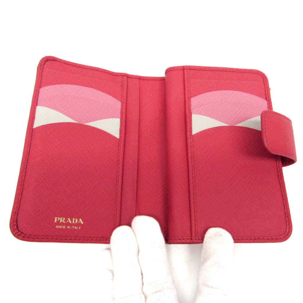 Prada Tab Bifold Wallet Saffiano Leather Pink Leather Wallets Accessory