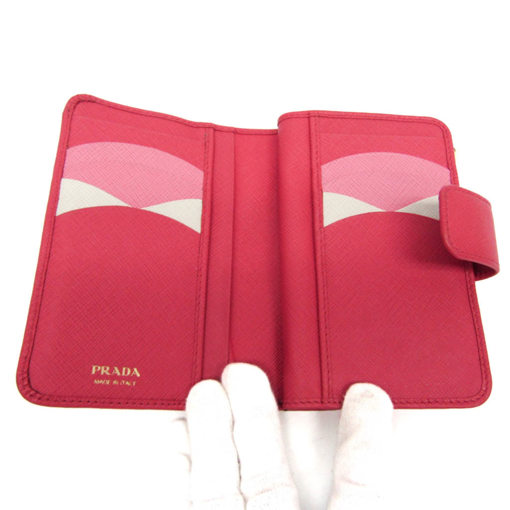 Prada Tab Bifold Wallet Saffiano Leather Pink Leather Wallets Accessory