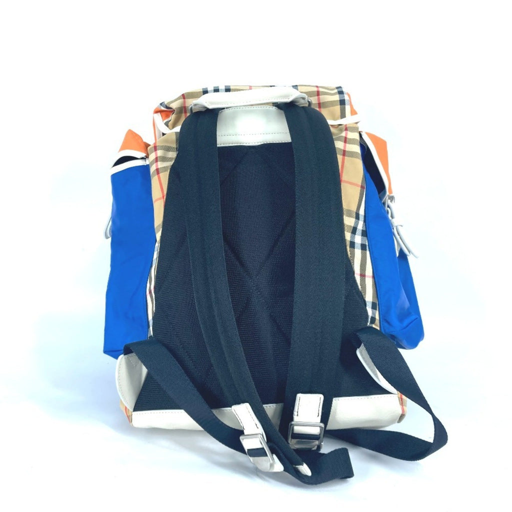 Burberry Beige Blue Orange Leather Canvas Backpack