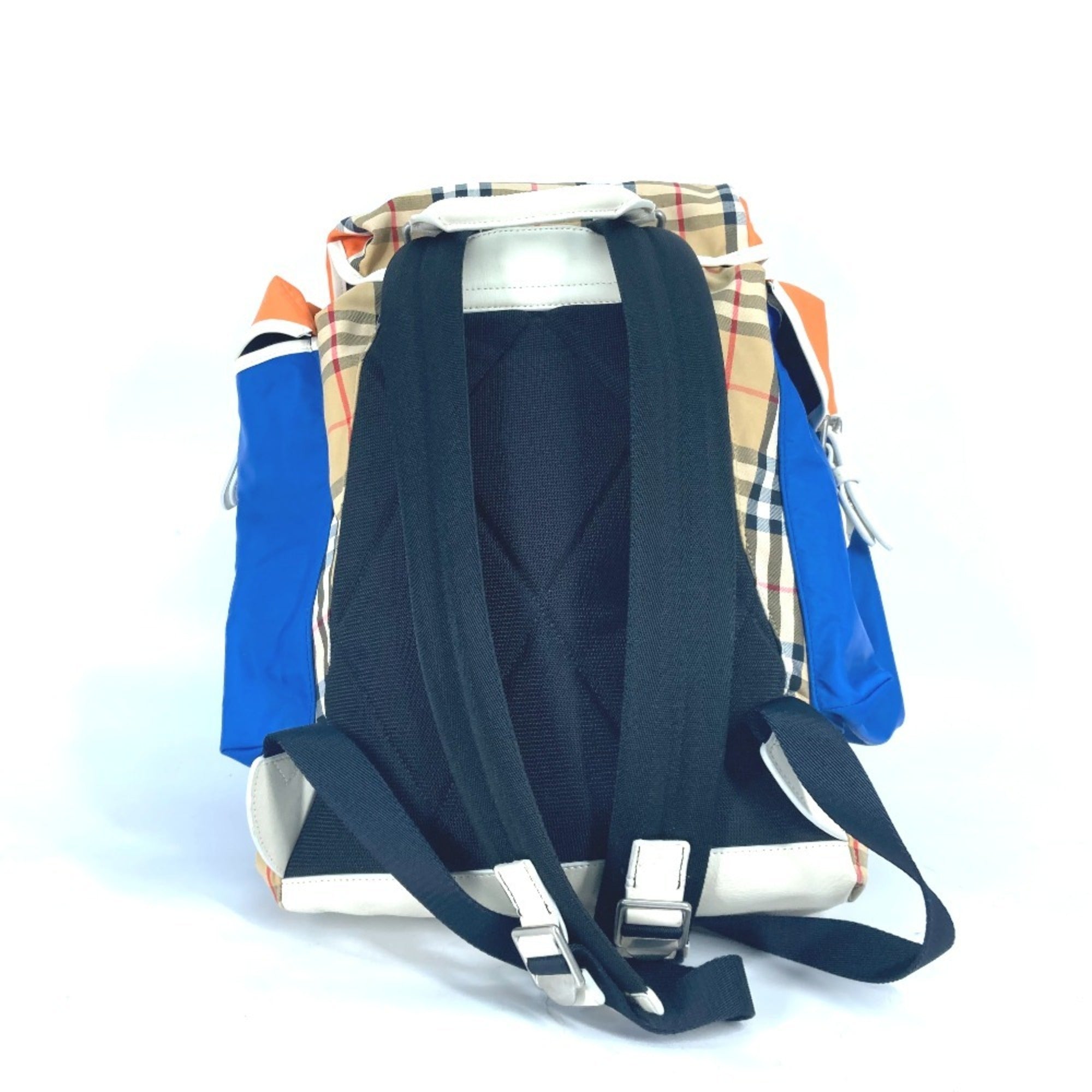 Burberry Beige Blue Orange Leather Canvas Backpack