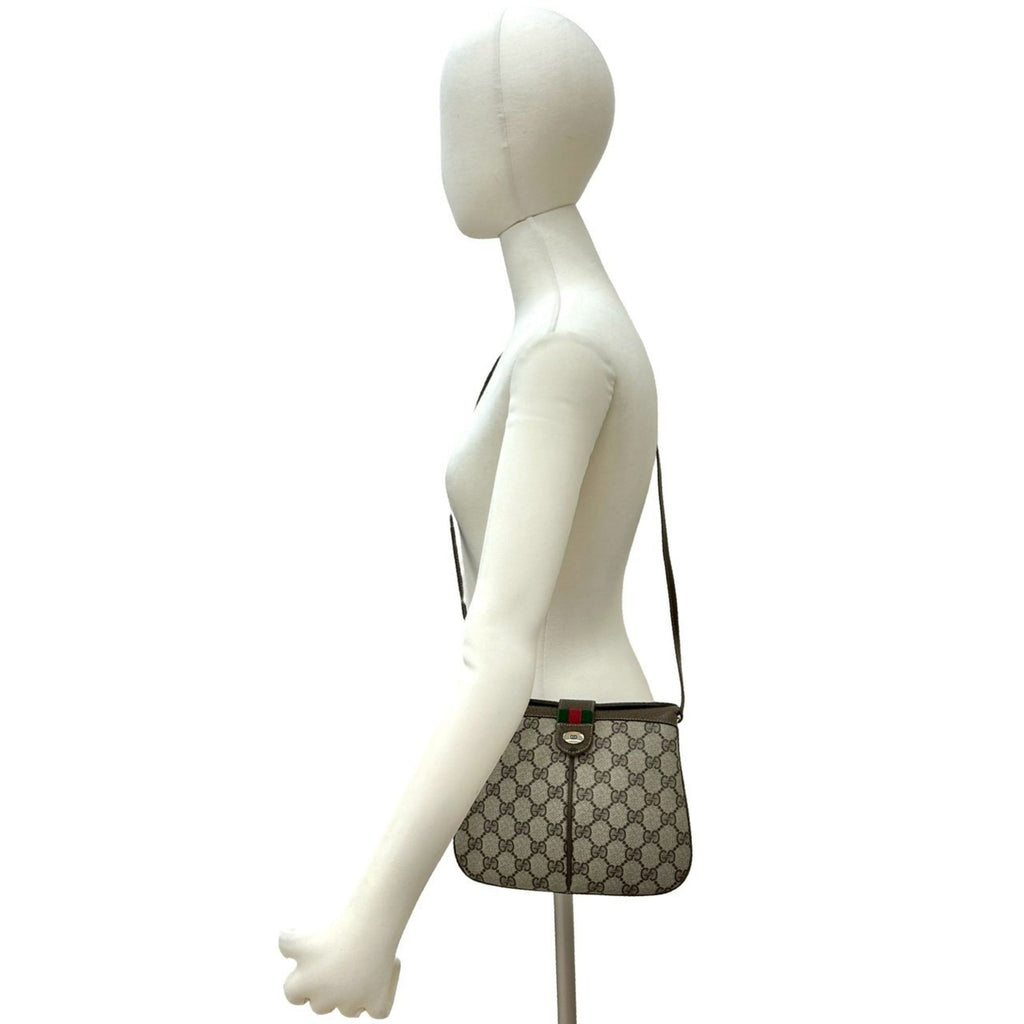 Gucci Brown Green Red Color Leather Pvc Shoulder Bag (Pre-Owned)