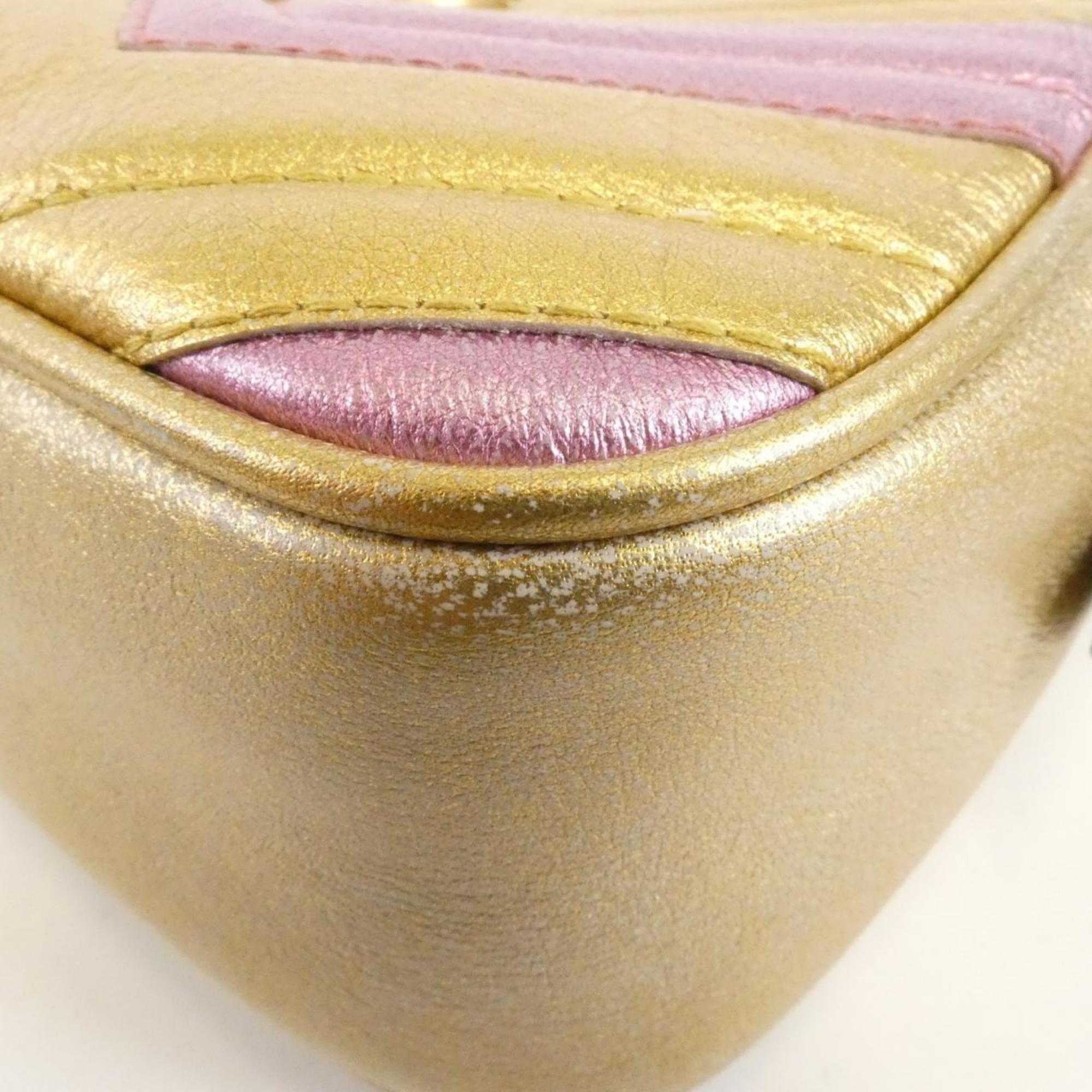 Gucci Gold Pink Leather Shoulder Bag (Pre-Owned)