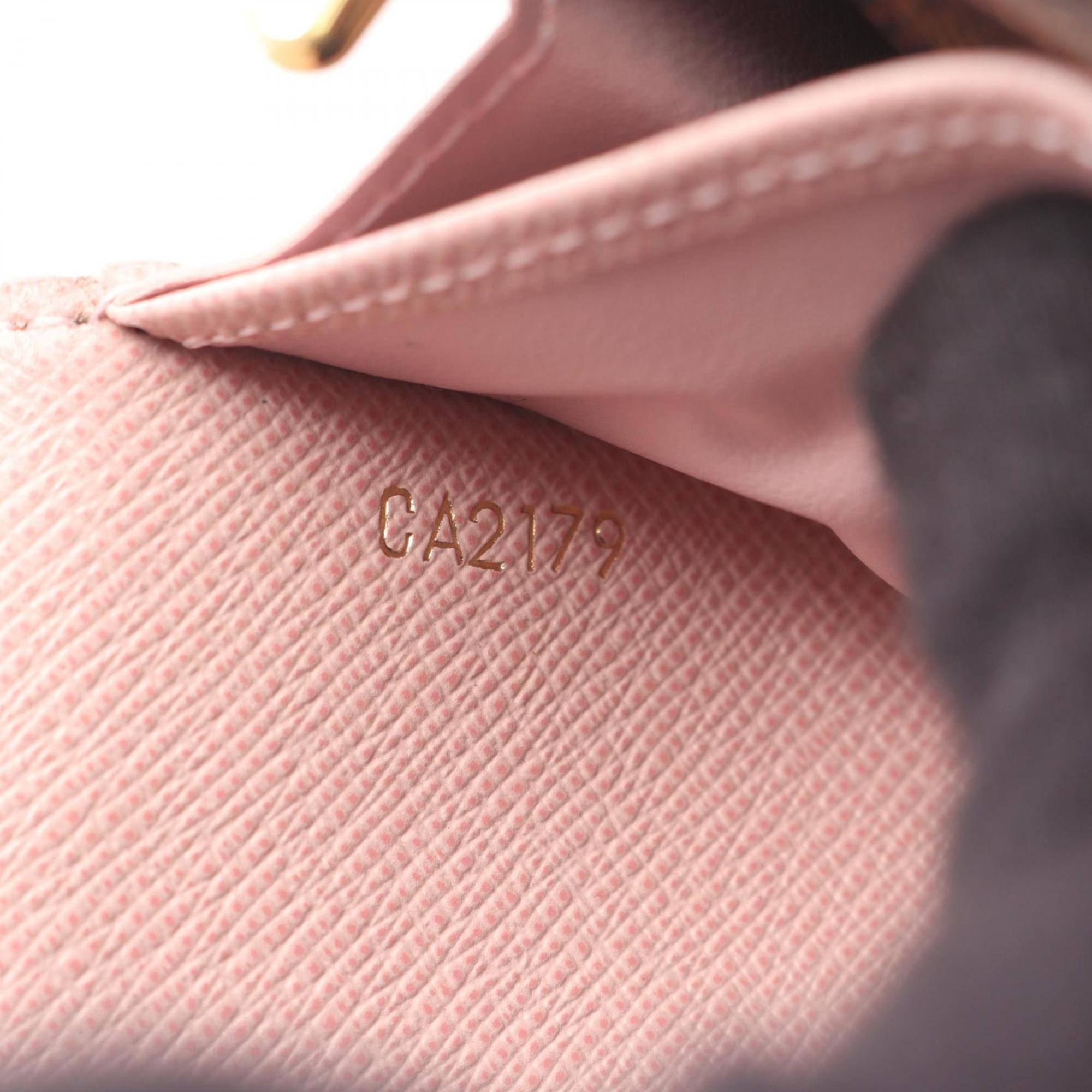 Louis Vuitton Brown Damier Canvas Pink Coated Canvas Long Wallet