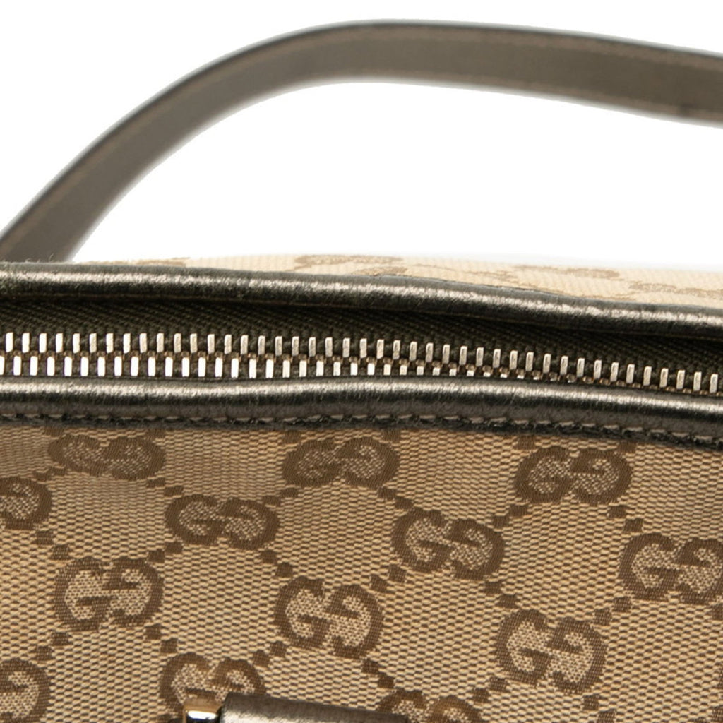 Gucci Beige Brown Canvas Leather Shoulder Bag (Pre-Owned)
