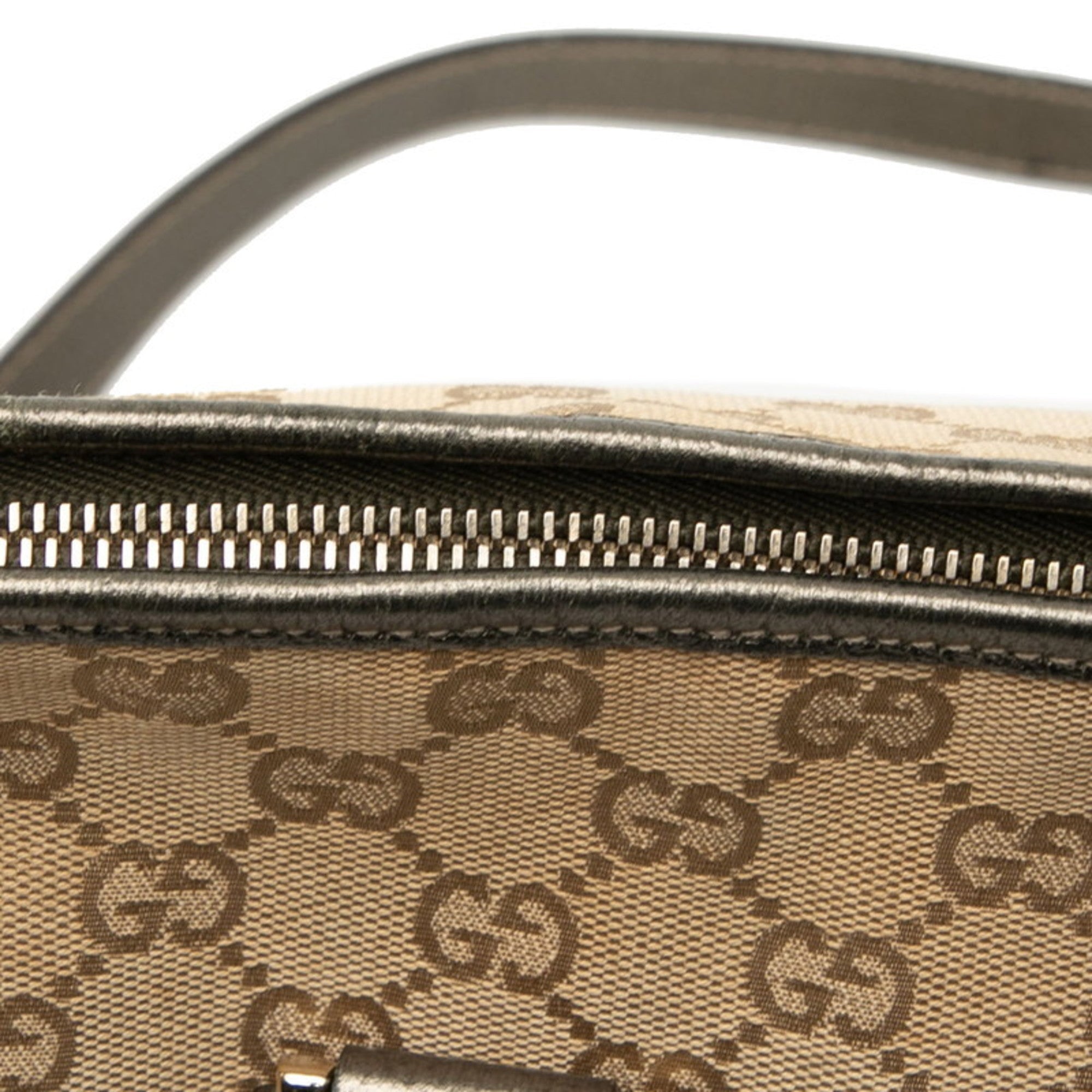 Gucci Beige Brown Canvas Leather Shoulder Bag (Pre-Owned)