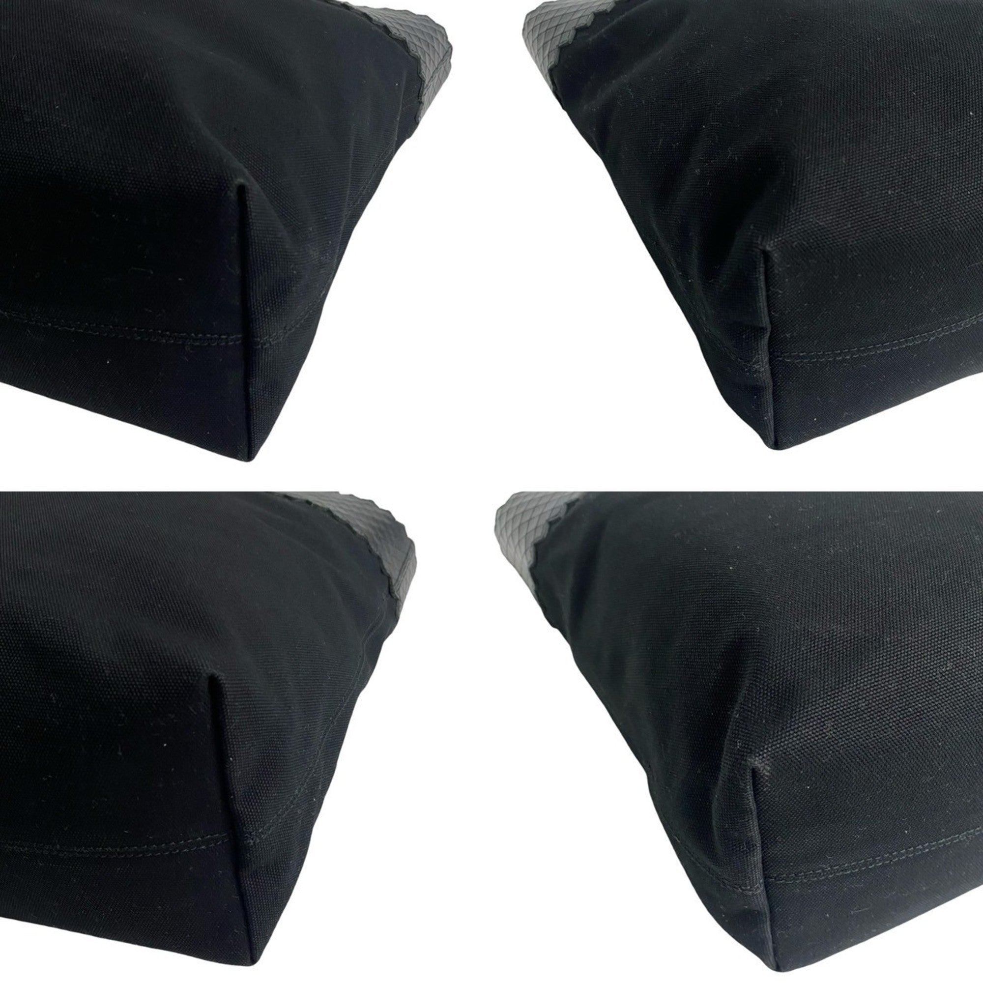 Bottega Veneta Black Leather Canvas Handbag Tote Bag