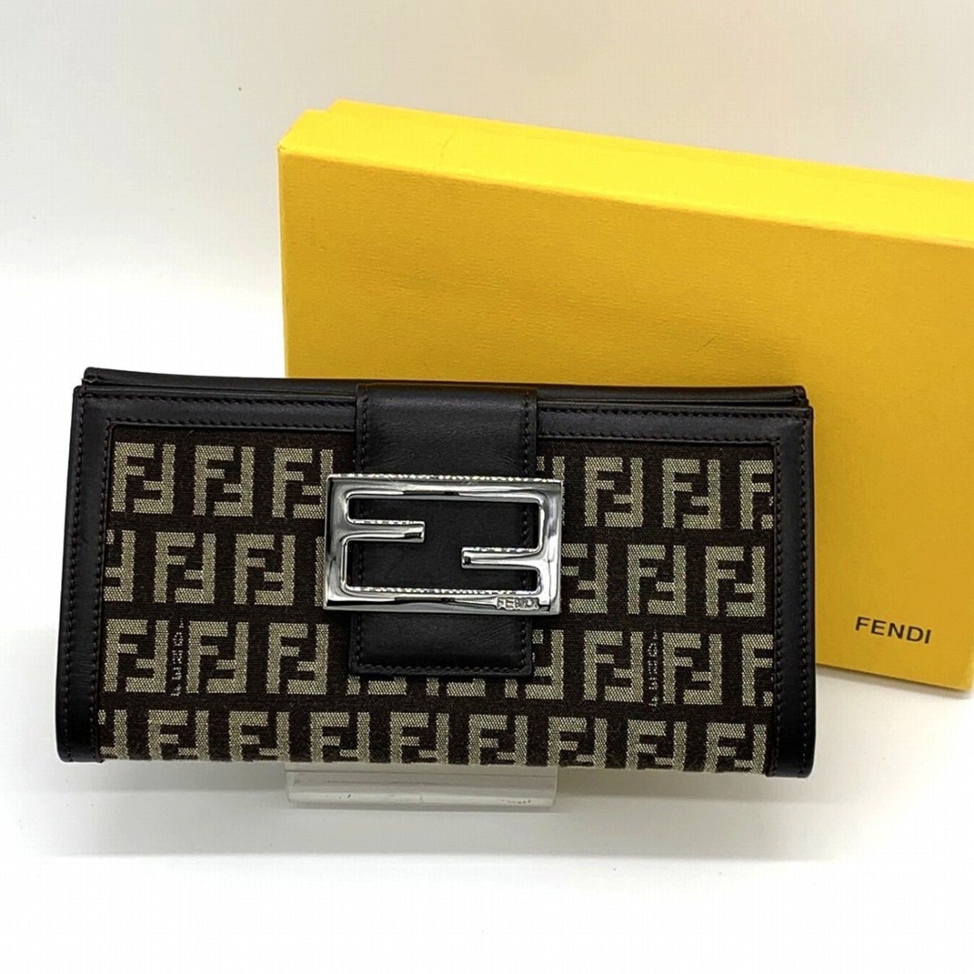 Fendi Zucchino Brown Canvas Long Wallet (Bi-Fold)