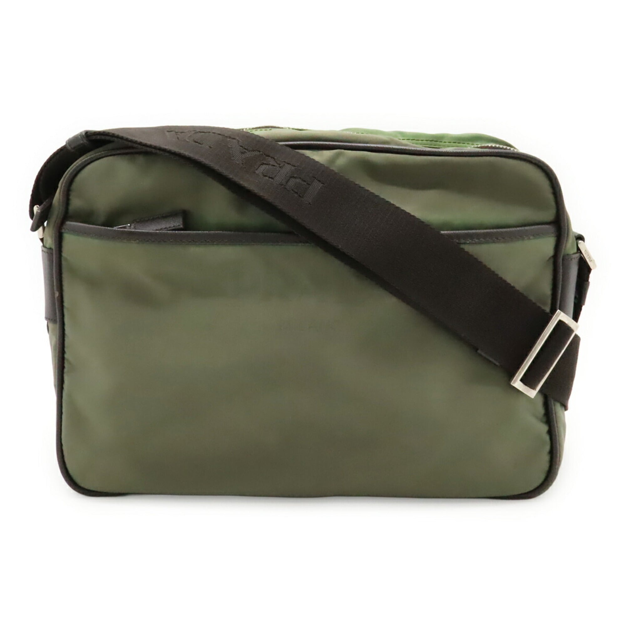 Prada Dark Brown Dark Gray Nylon Leather Shoulder Bag