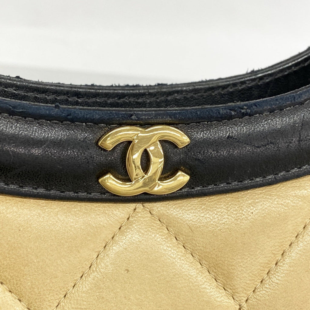 Chanel Beige Black Leather Handbag