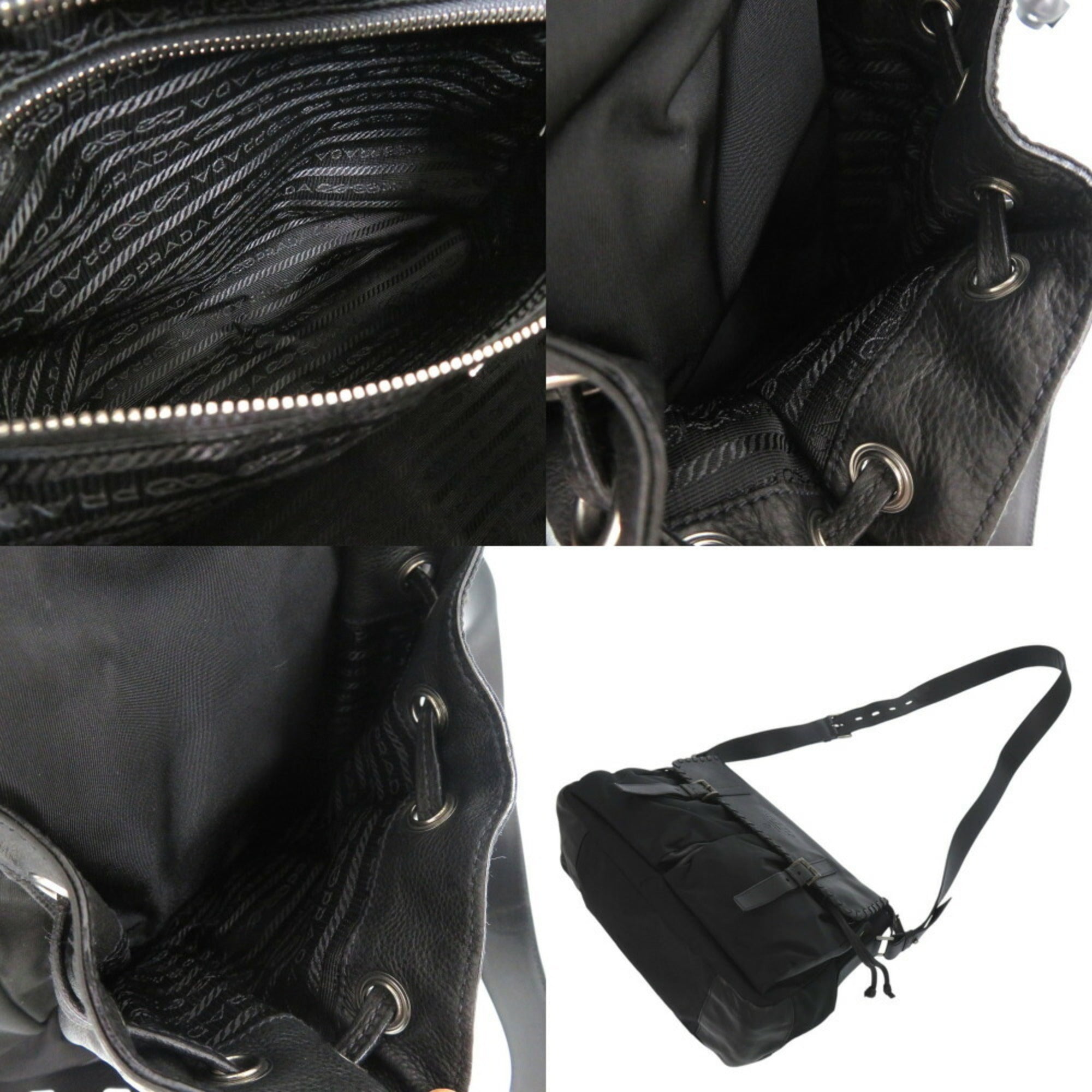 Prada Nero Leather Nylon Messenger Bag Shoulder Bag