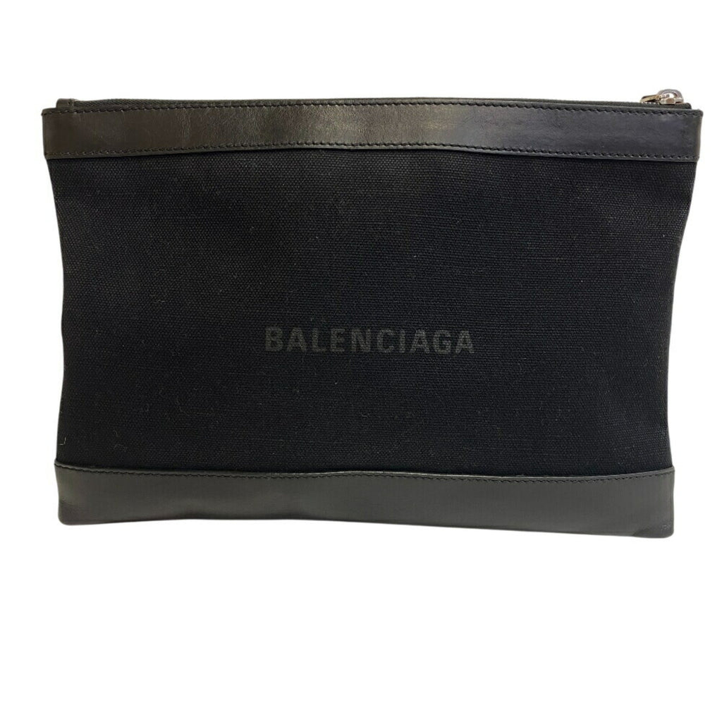 Balenciaga Black Leather Canvas Clutch