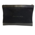 Balenciaga Black Leather Canvas Clutch