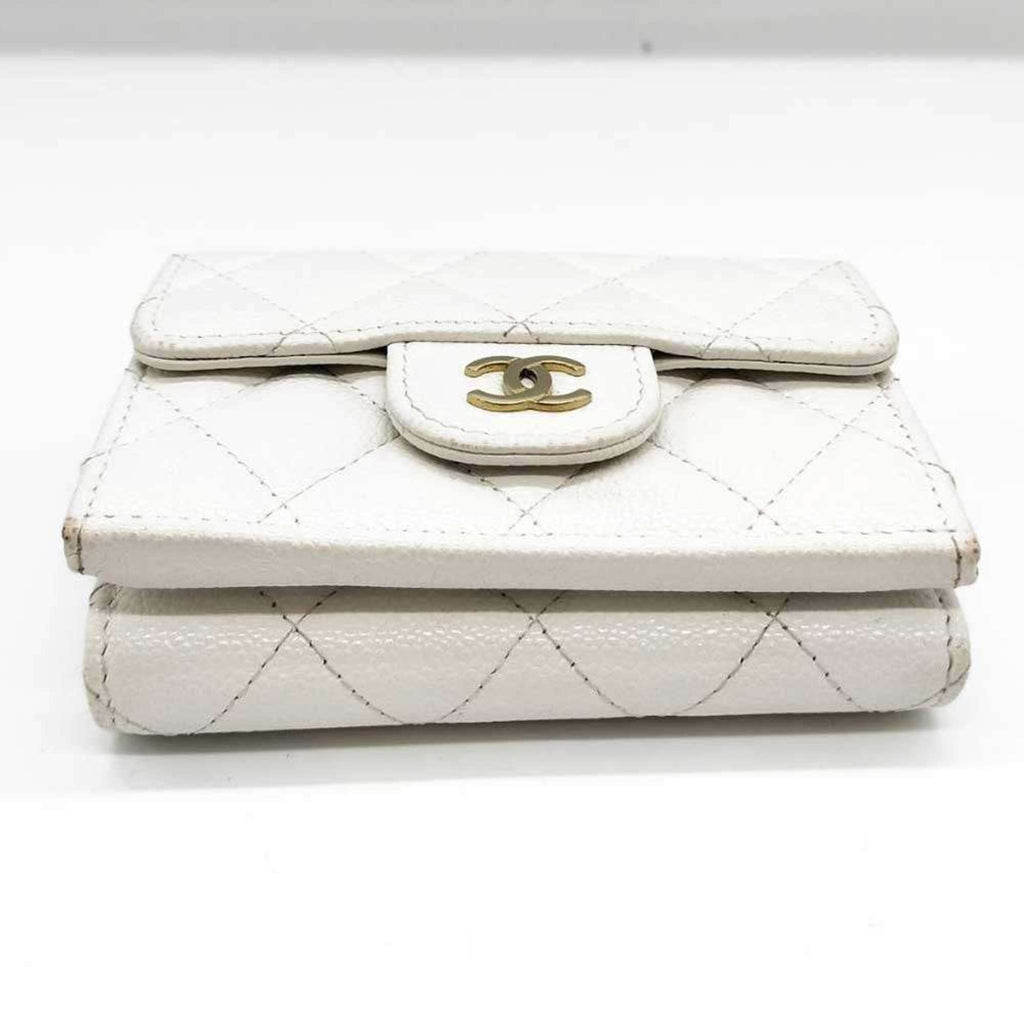 Chanel White Grained Calfskin Wallet (Tri-Fold)