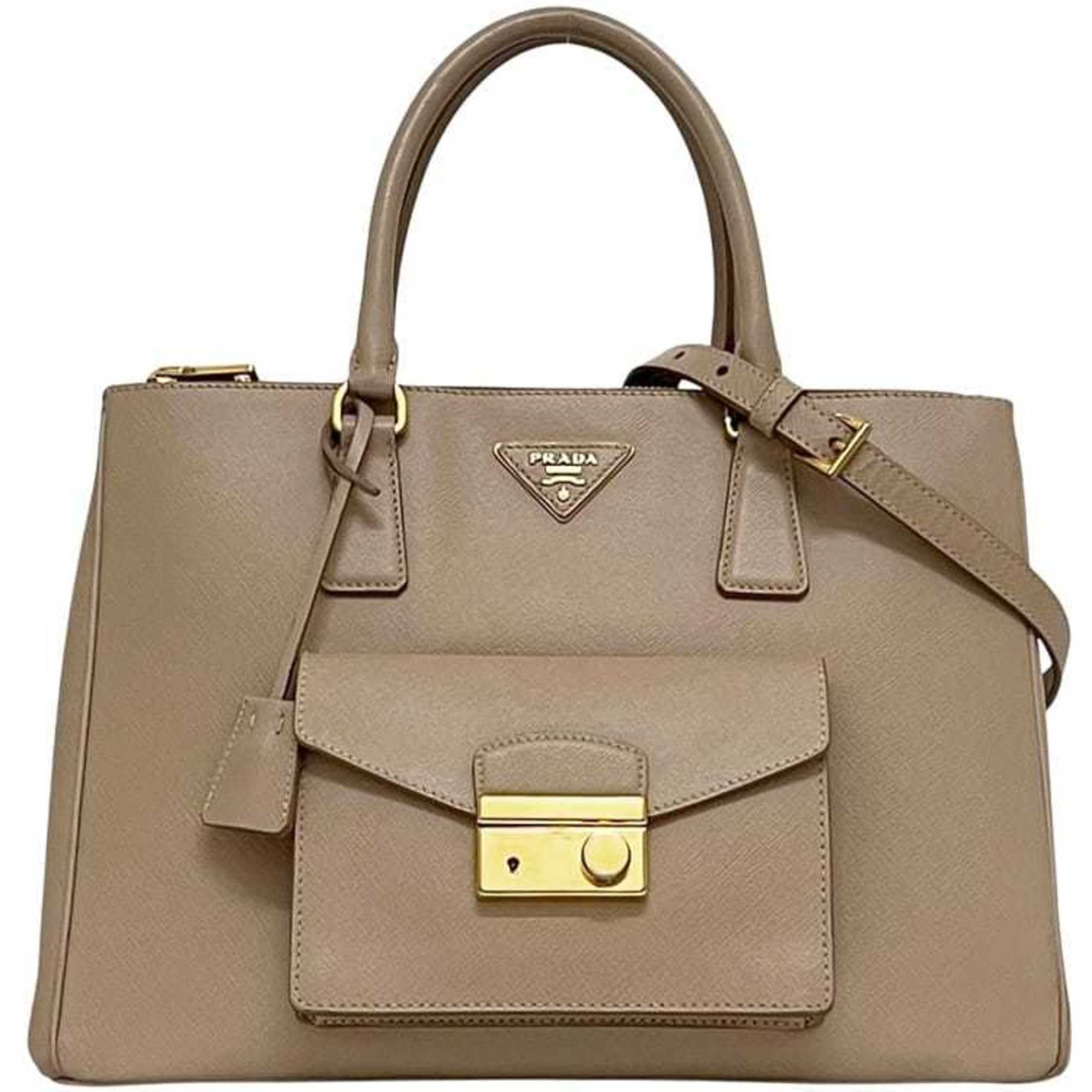 Prada Beige Saffiano Triangle Handbag Shoulder Bag