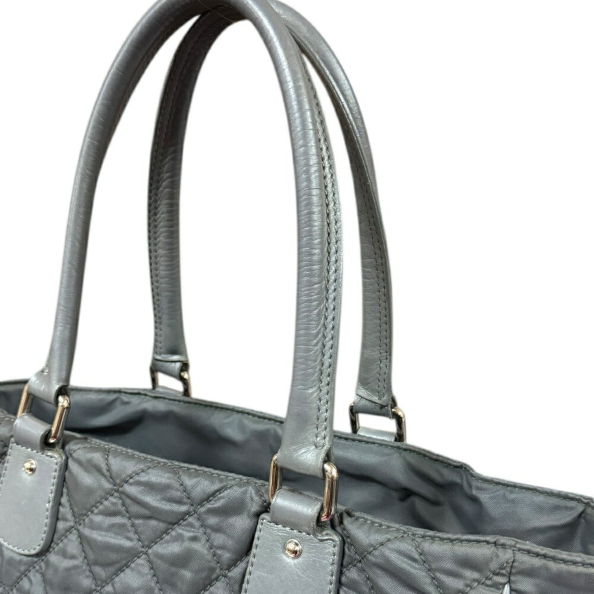 Chanel Gray Nylon Leather Tote Bag