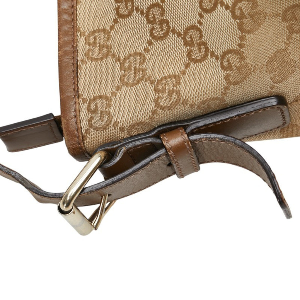 Gucci Beige Brown Canvas Leather Shoulder Bag (Pre-Owned)
