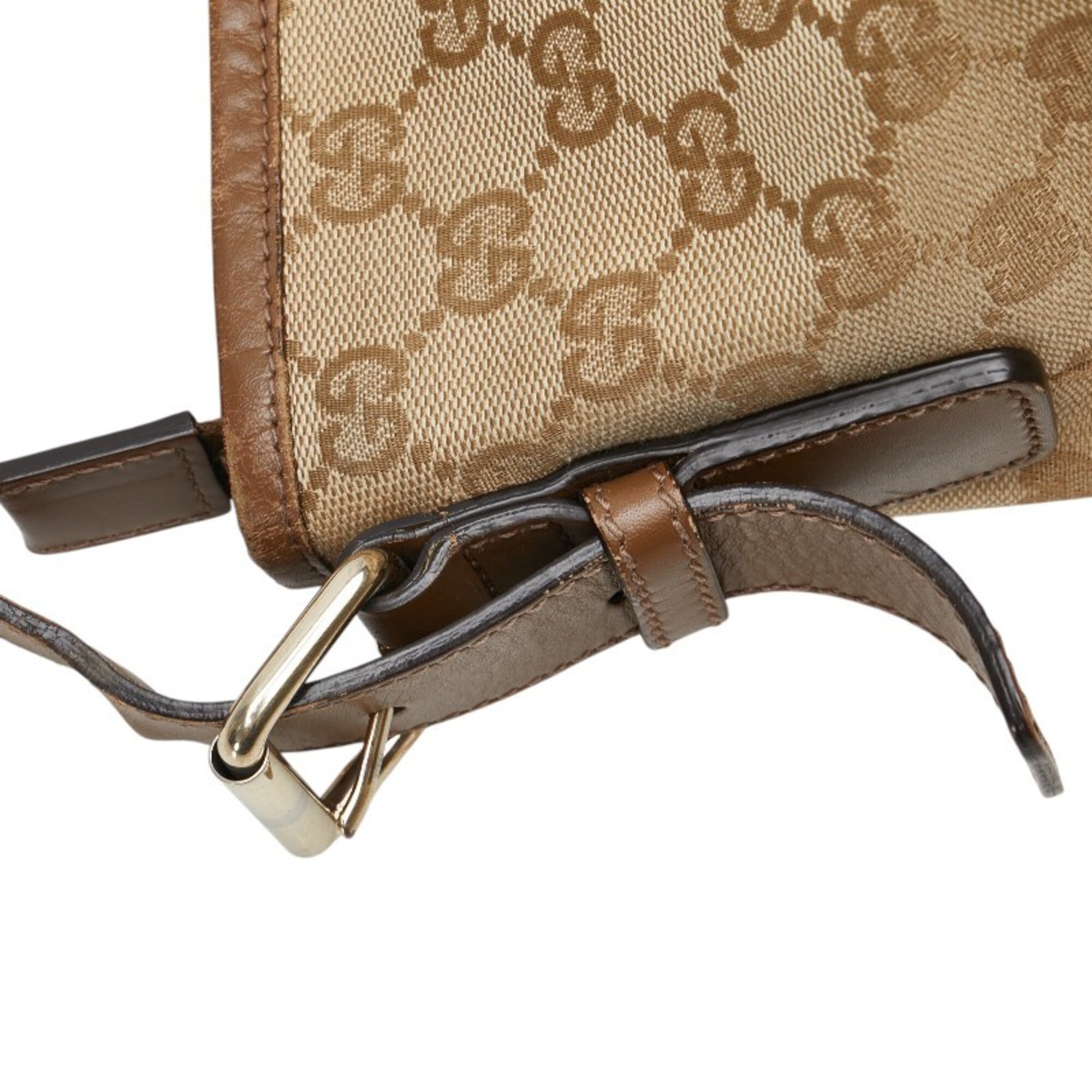 Gucci Beige Brown Canvas Leather Shoulder Bag (Pre-Owned)