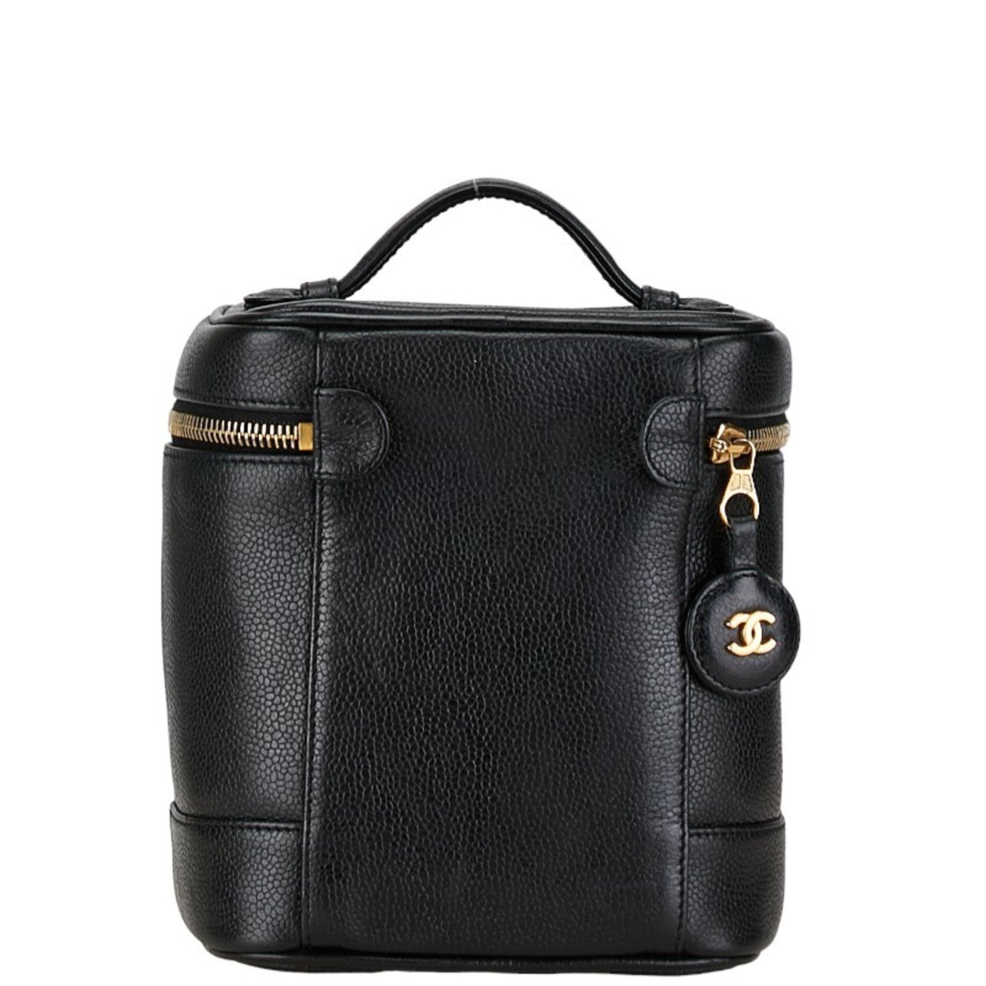 Chanel Caviar Skin Black Gold Caviar Leather Handbag Vanity Bag