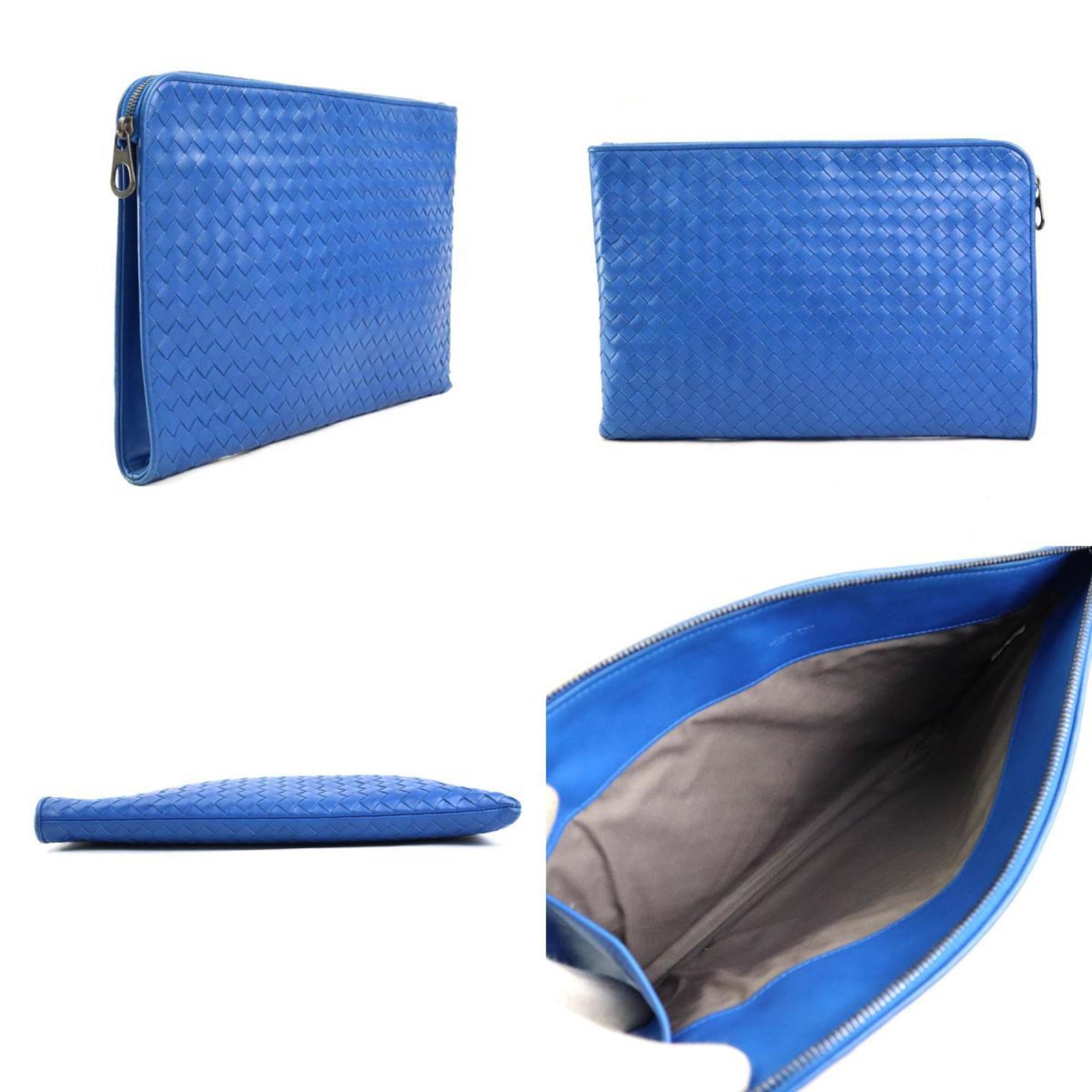 Bottega Veneta Blue Leather Clutch Bag