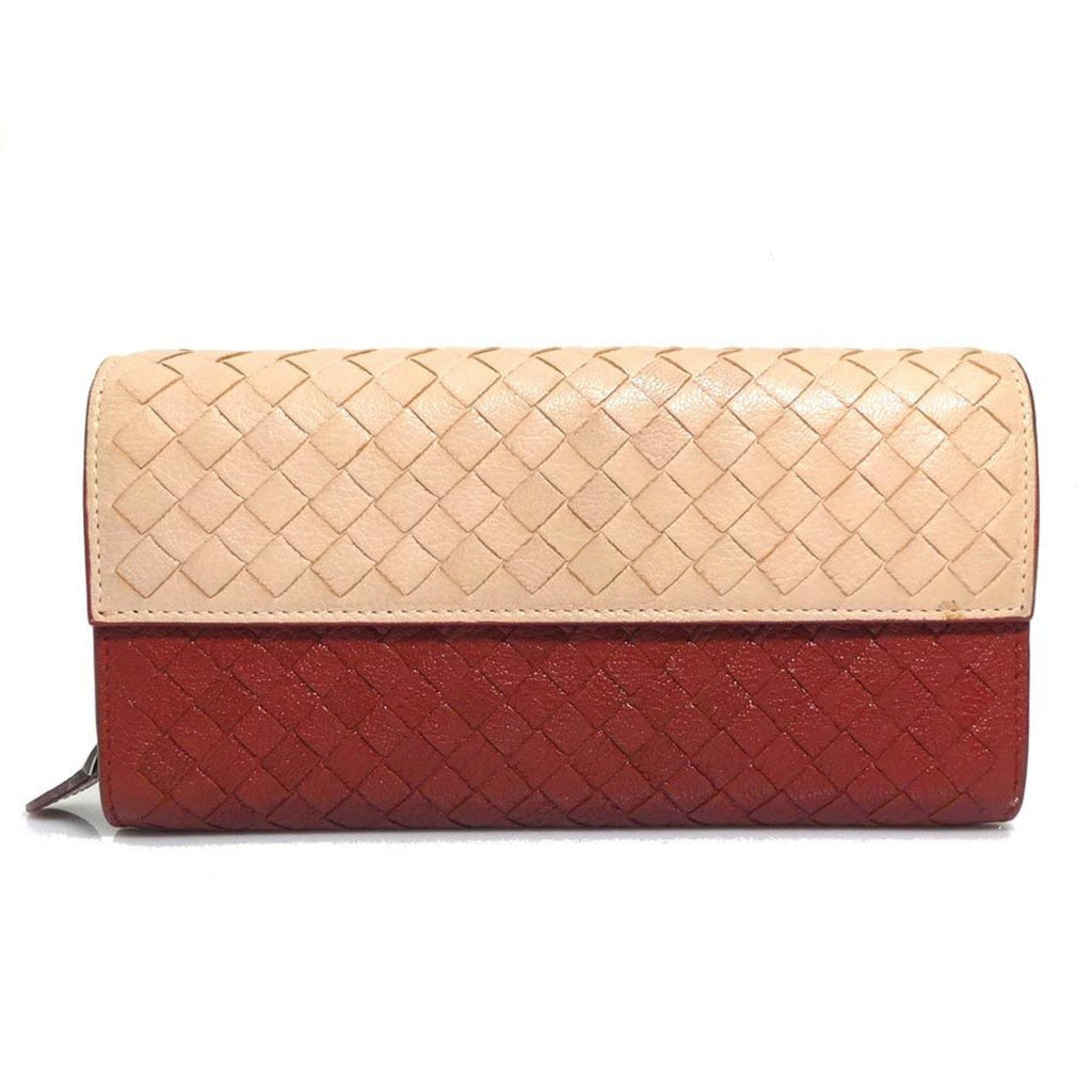 Bottega Veneta Beige Brown Leather Long Wallet (Bi-Fold)