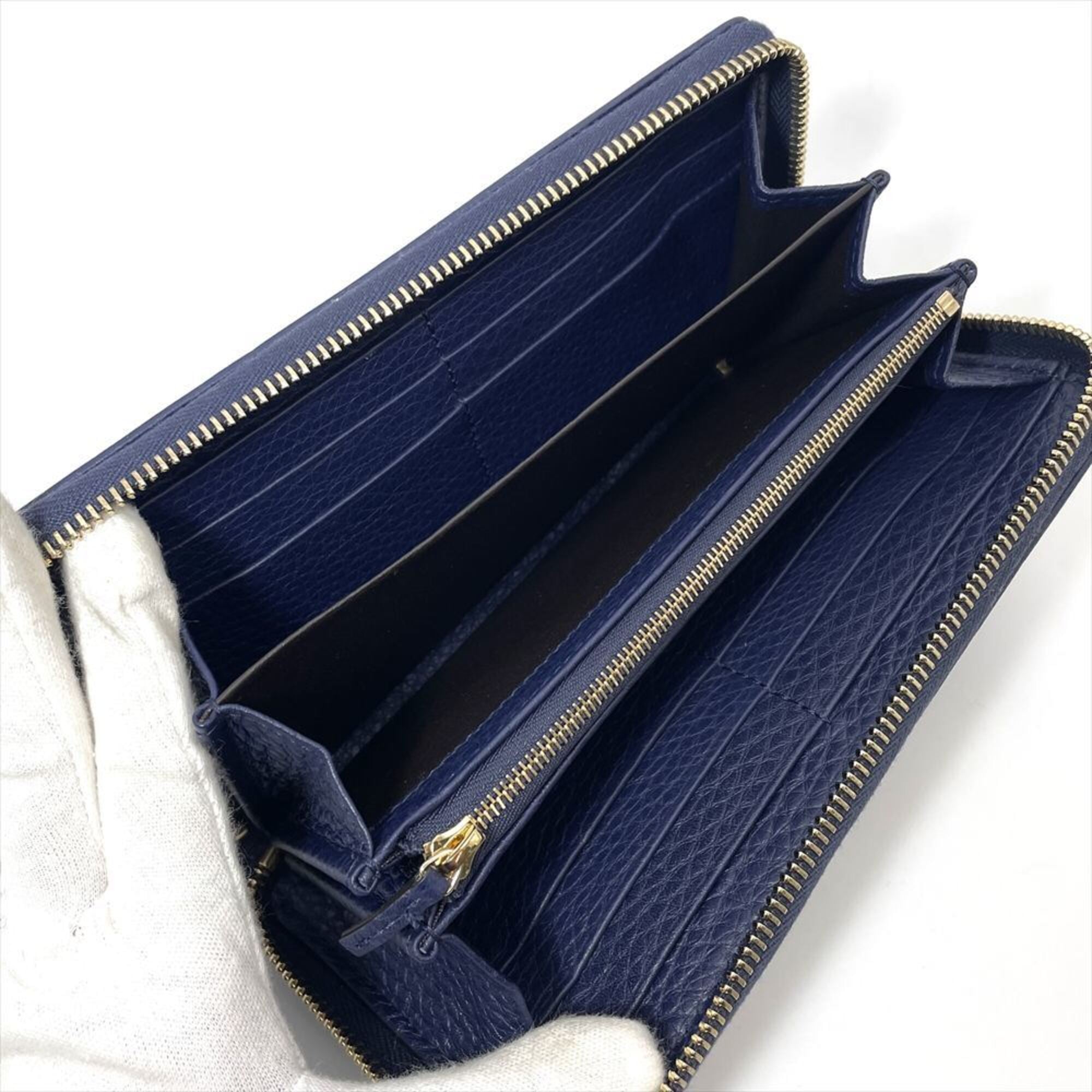 Gucci Navy Gg Leather Canvas Long Wallet (Bi-Fold) (Pre-Owned)
