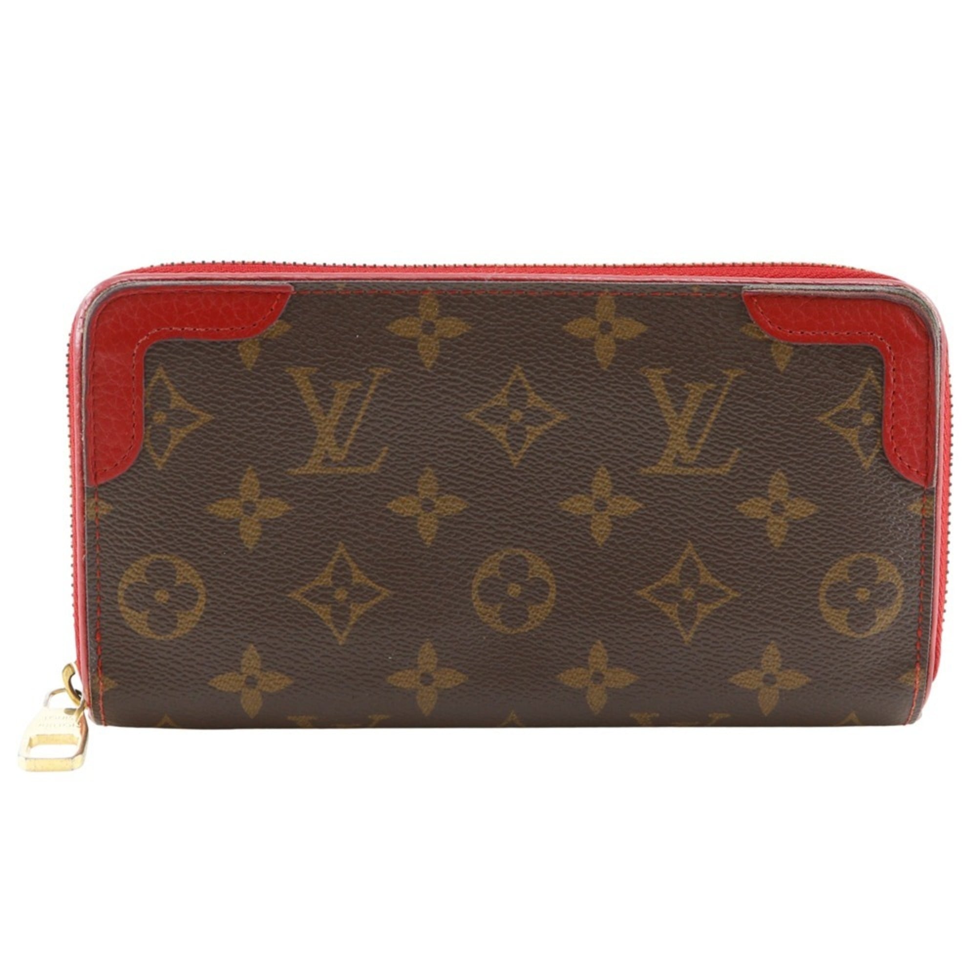 Louis Vuitton Brown Cerise Red Color Monogram Canvas Long Wallet