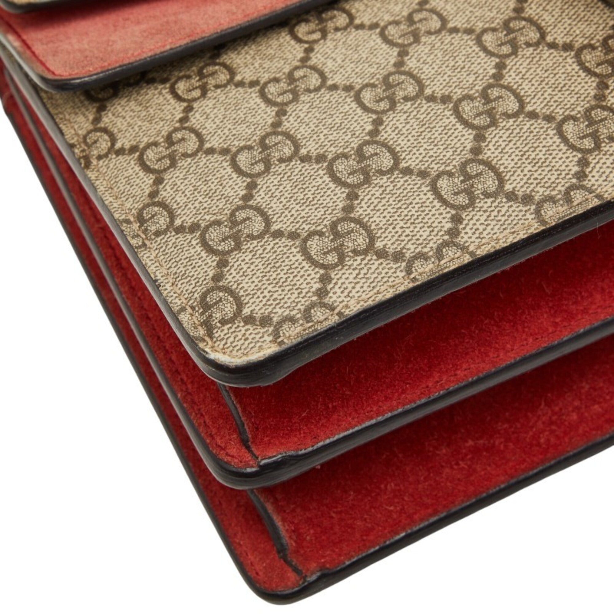 Gucci Beige Red Color Pvc Suede Shoulder Bag (Pre-Owned)