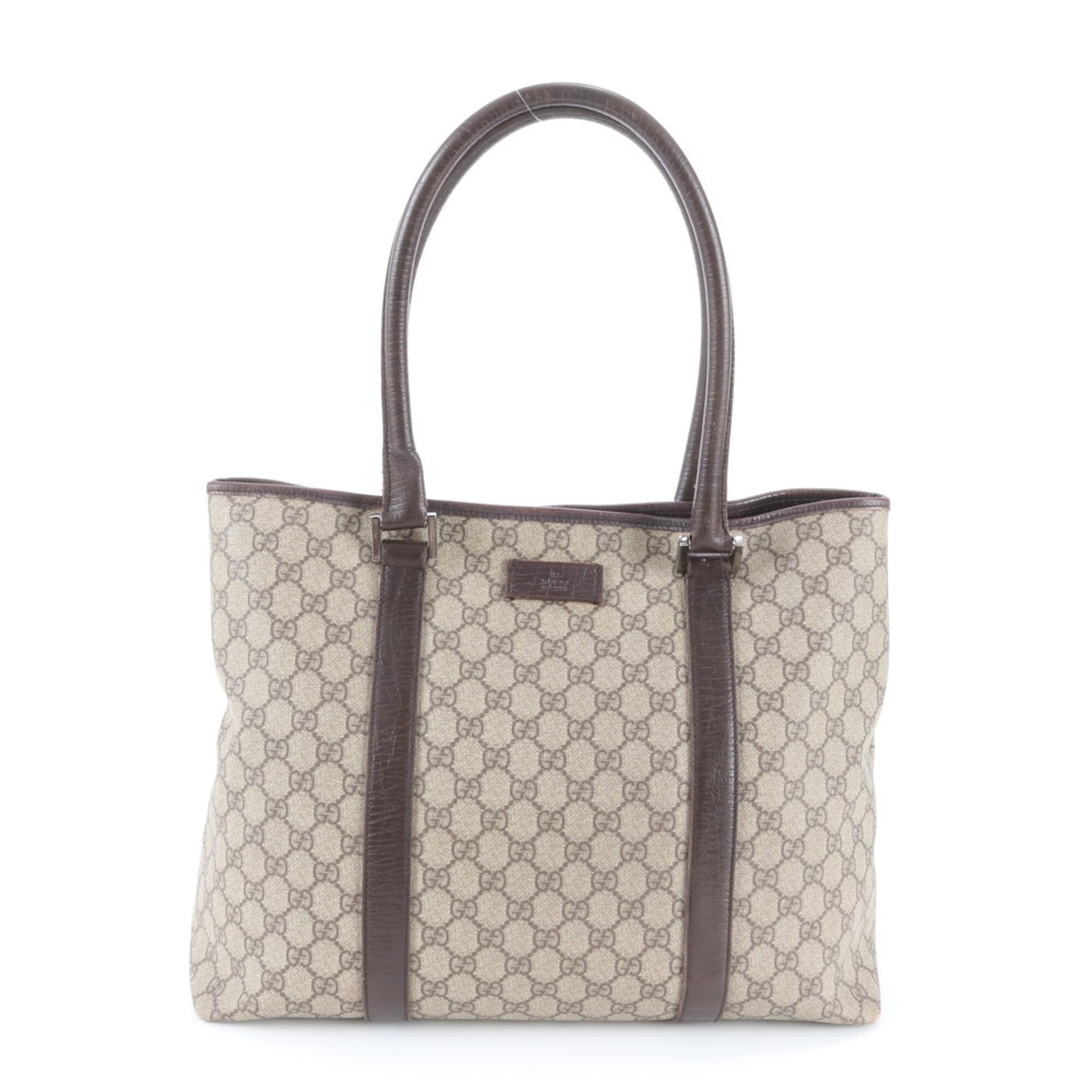 Gucci Beige Brown Leather Coated Canvas Handbag Shoulder Bag Tote Bag (Pre-Owned)