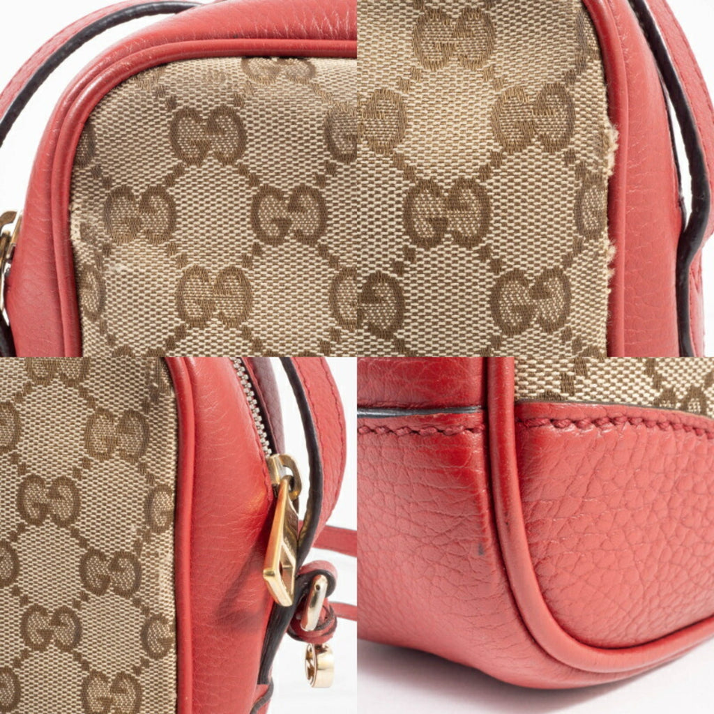 Gucci Beige Red Color Gg Canvas Leather Shoulder Bag (Pre-Owned)