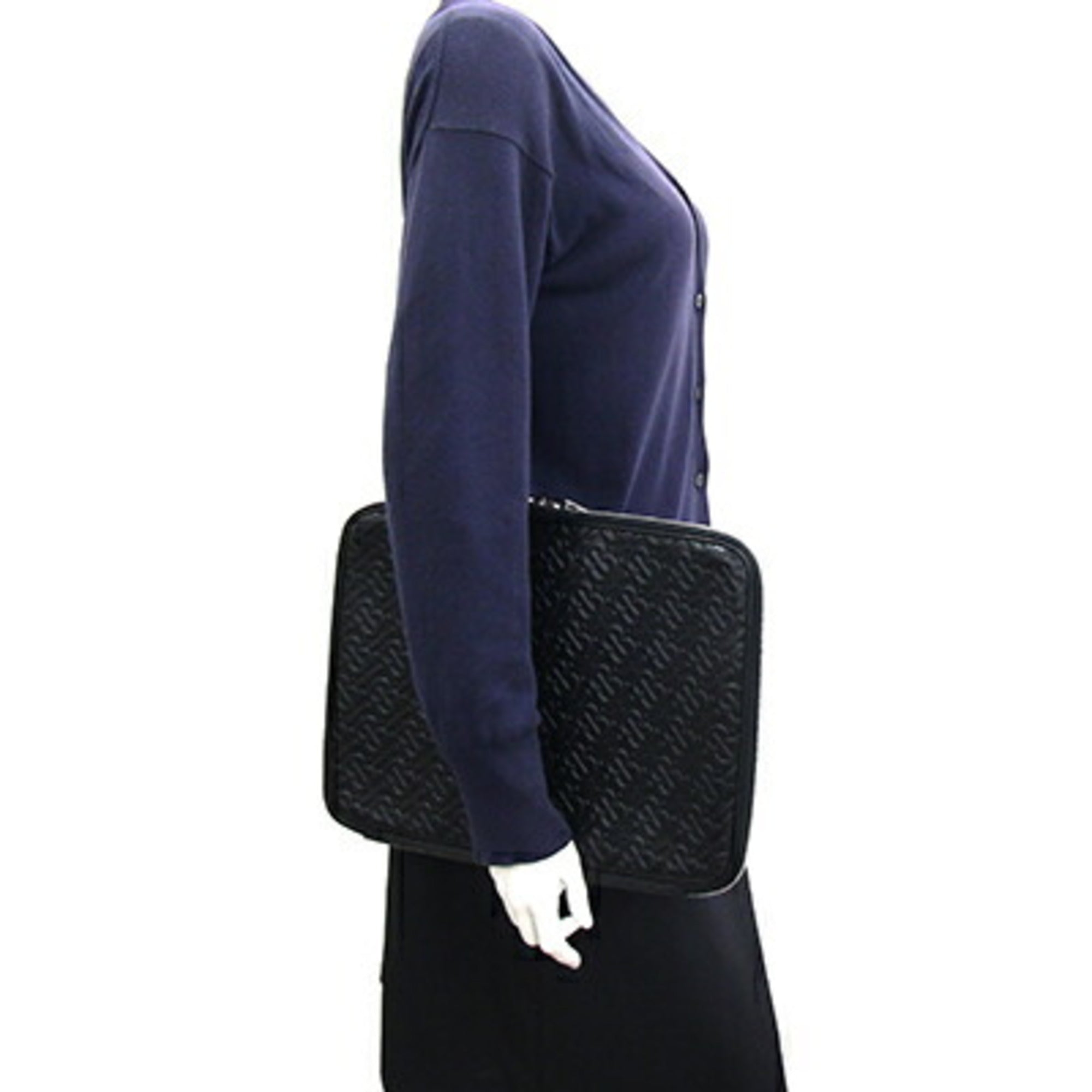Burberry Black Leather Clutch Bag Document Case