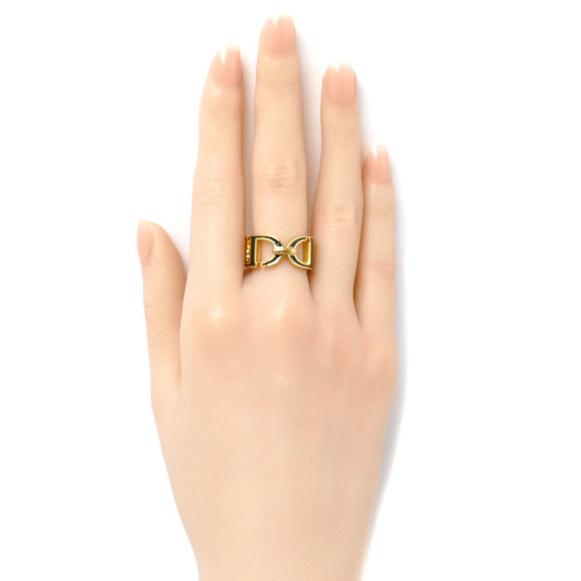 Christian Dior Gold Black Lacquer Metal Band Ring (Pre-Owned)