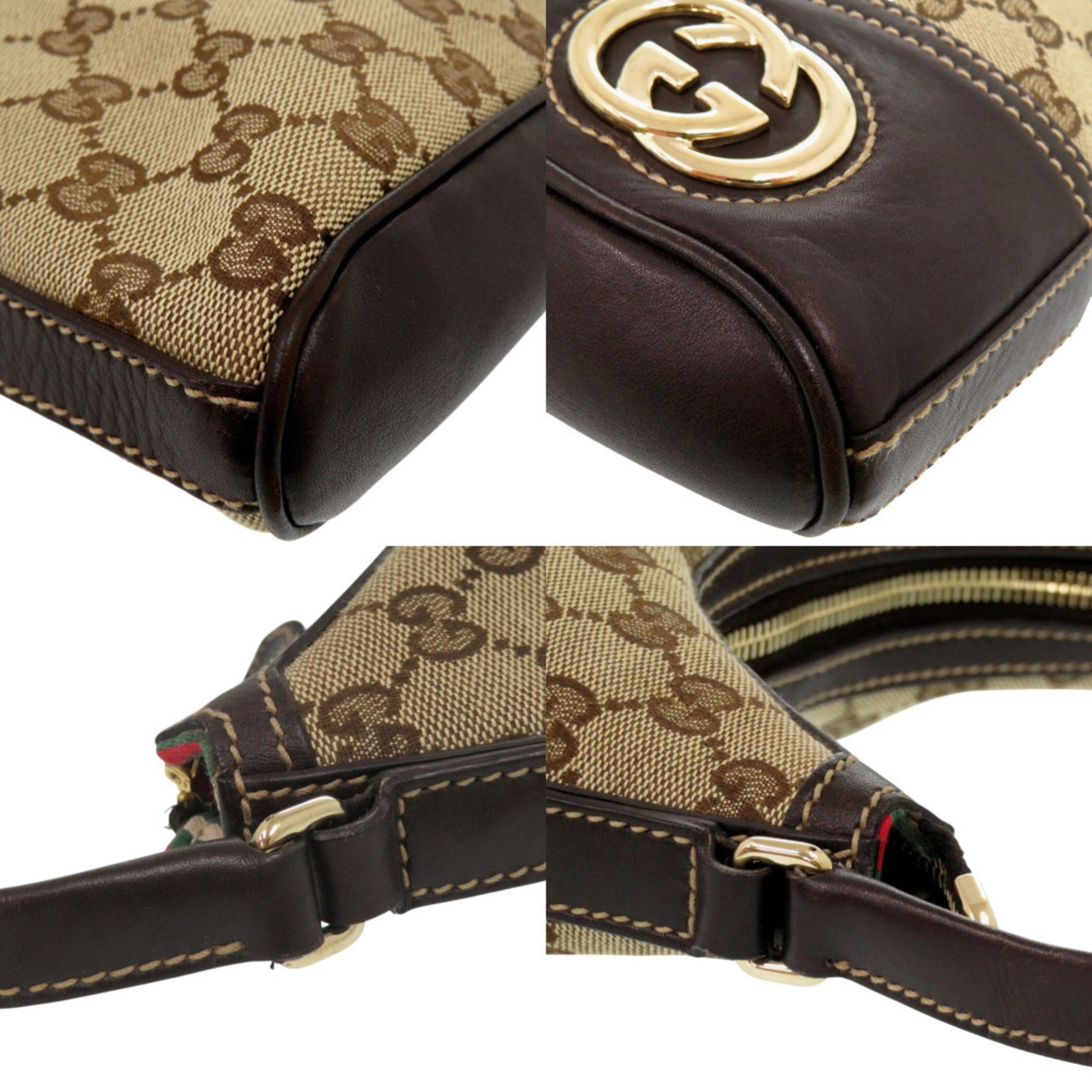 Gucci Beige Brown Gg Canvas Leather Handbag (Pre-Owned)
