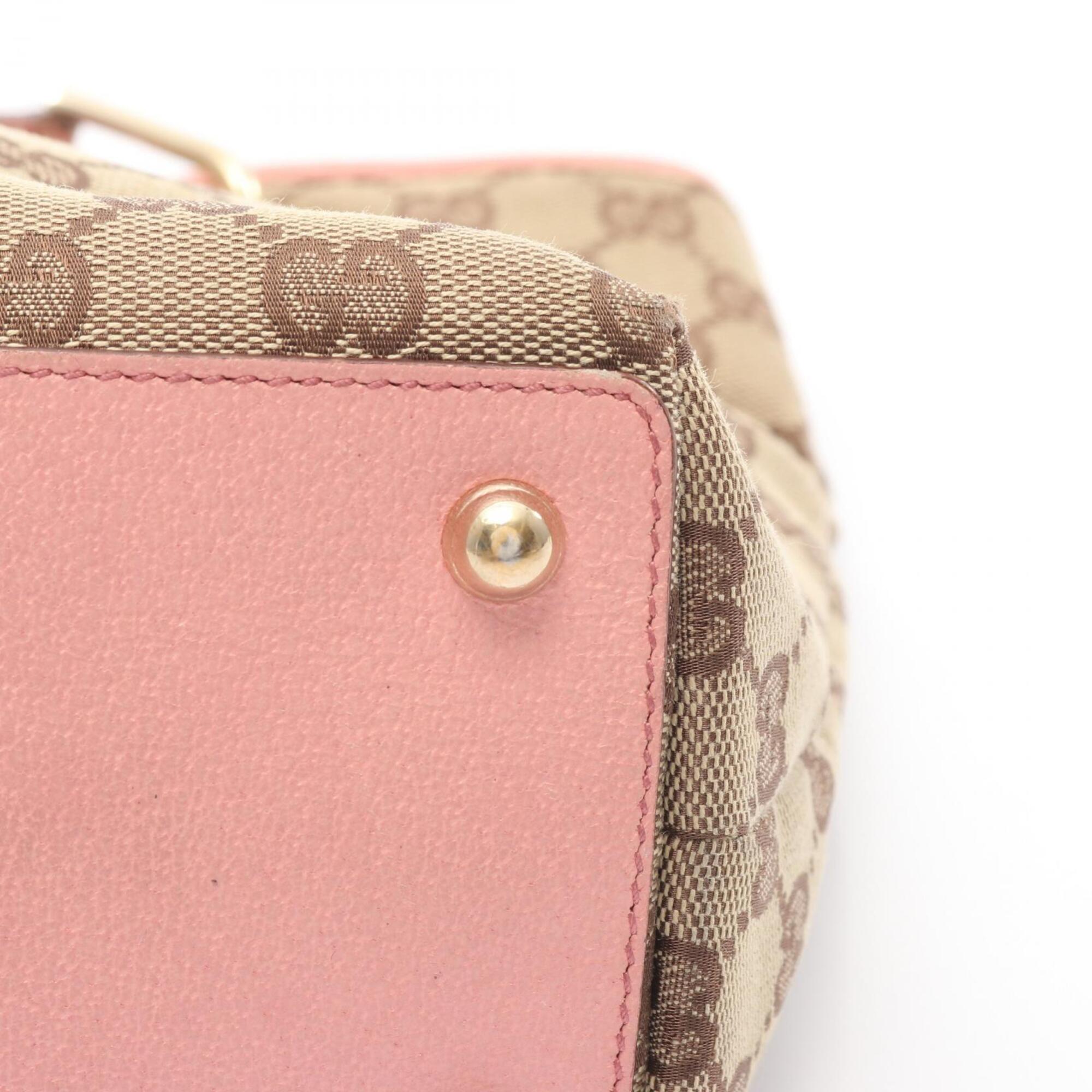 Gucci Beige Pink Canvas Leather Handbag Tote Bag (Pre-Owned)