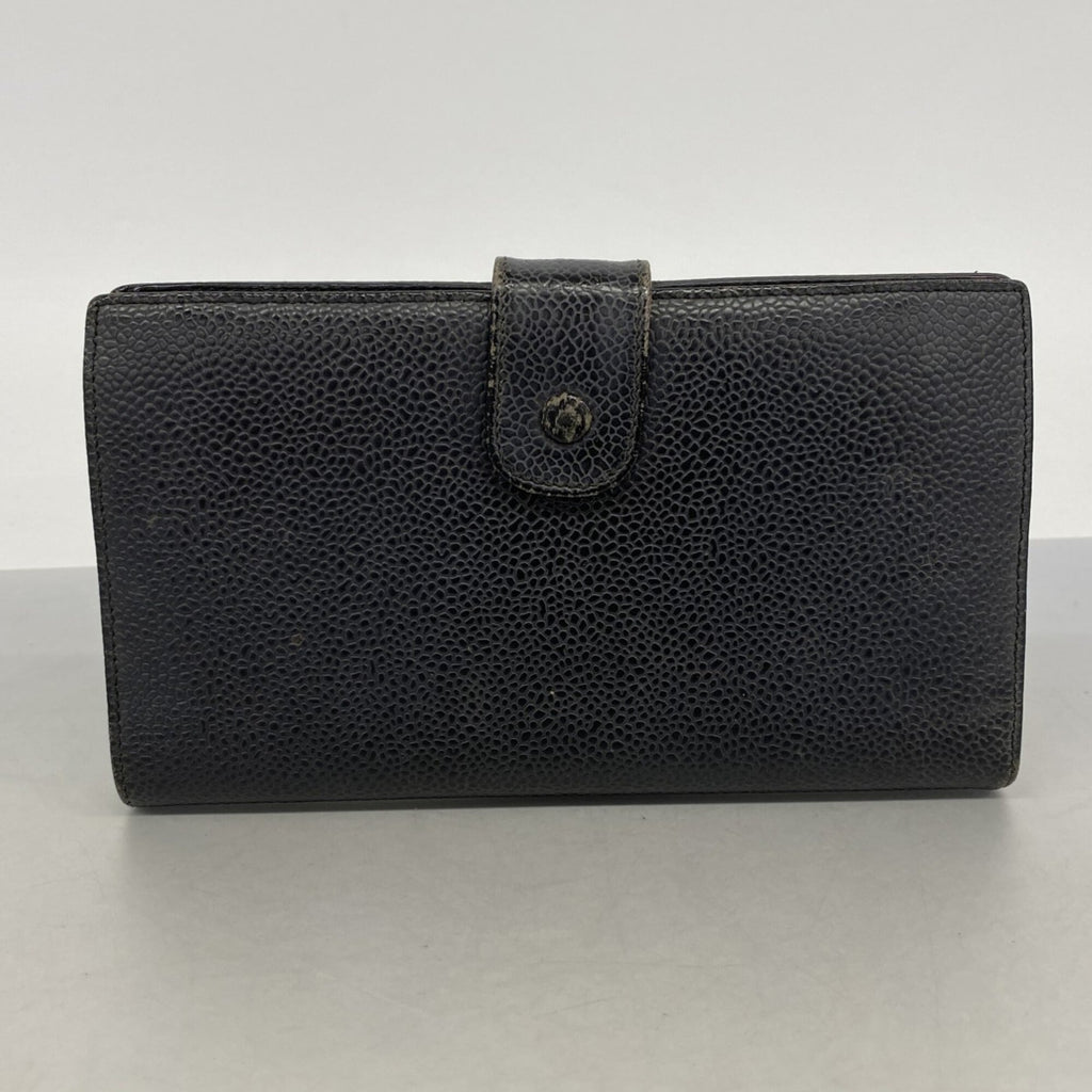 Chanel Black Grained Calfskin Long Wallet (Bi-Fold)