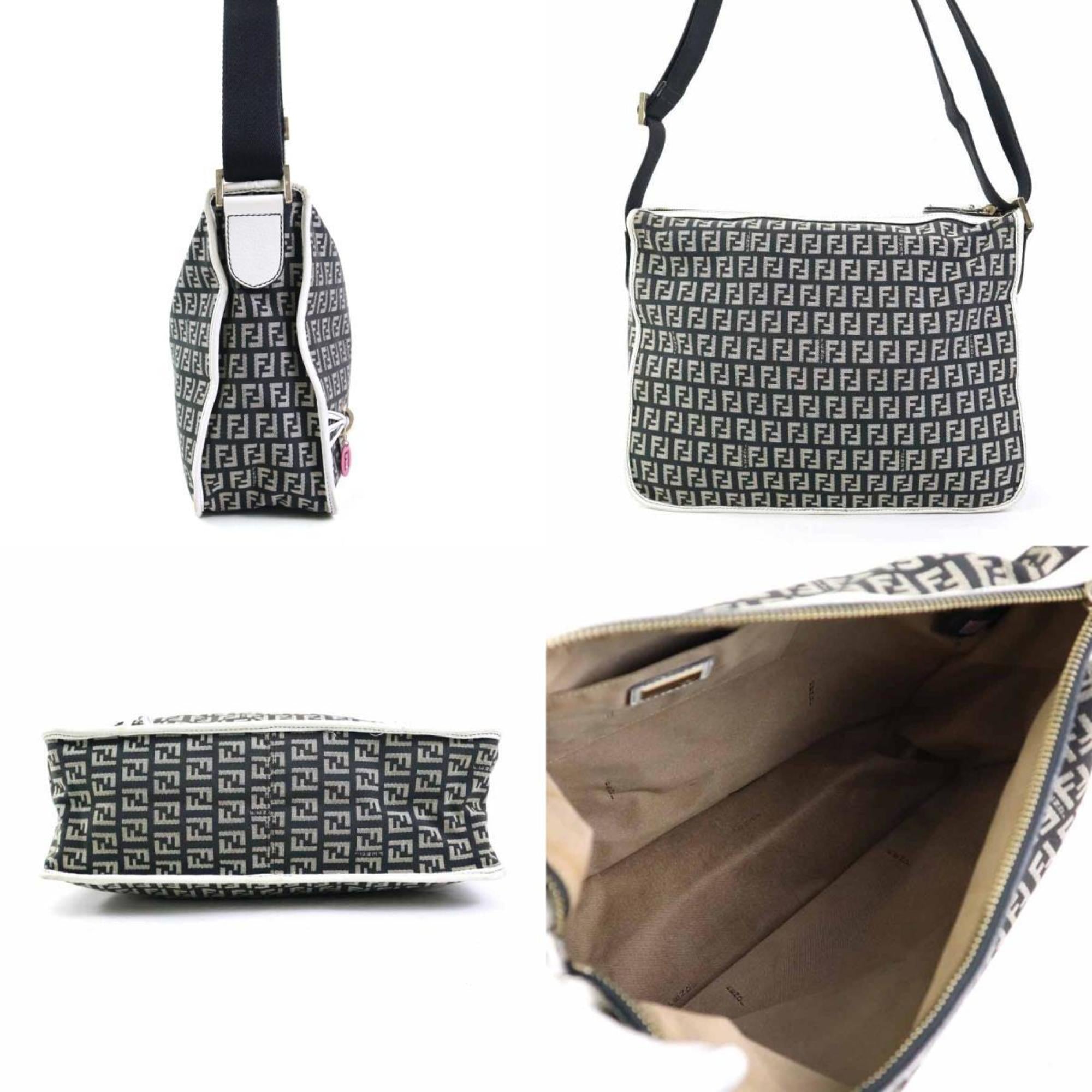 Fendi Black White Nylon Canvas Leather Shoulder Bag