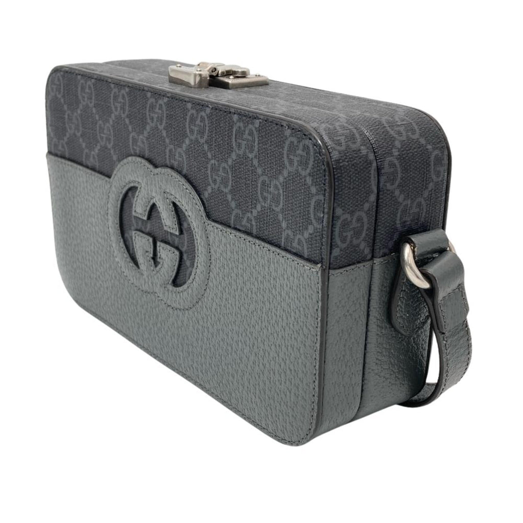 Gucci Black Gray Leather Gg Supreme Shoulder Bag (Pre-Owned)