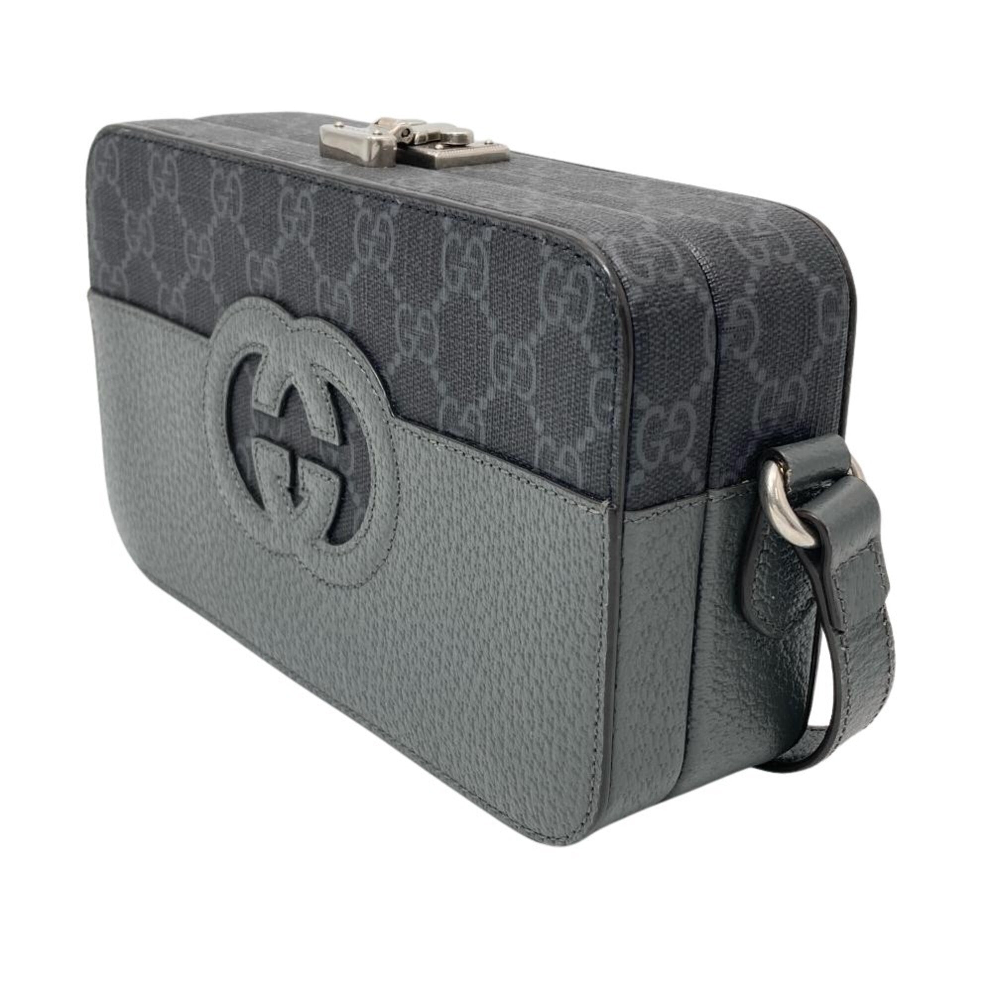 Gucci Black Gray Leather Gg Supreme Shoulder Bag (Pre-Owned)