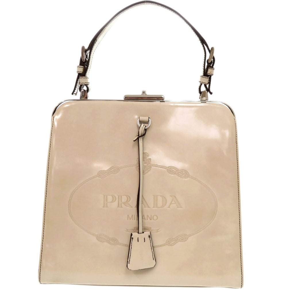 Prada Beige Ivory Patent Leather Handbag