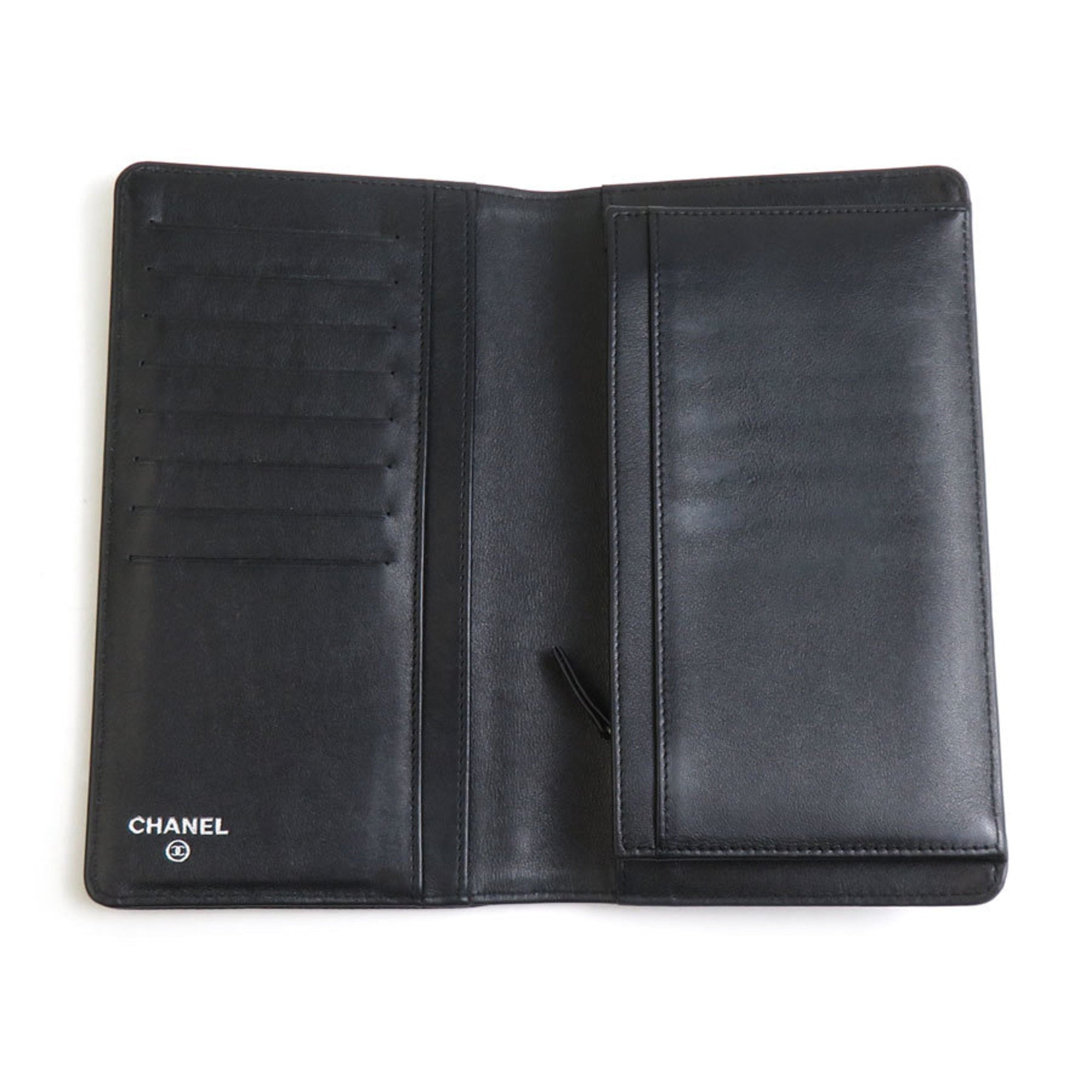 Chanel Black Canvas Leather Long Wallet (Bi-Fold)