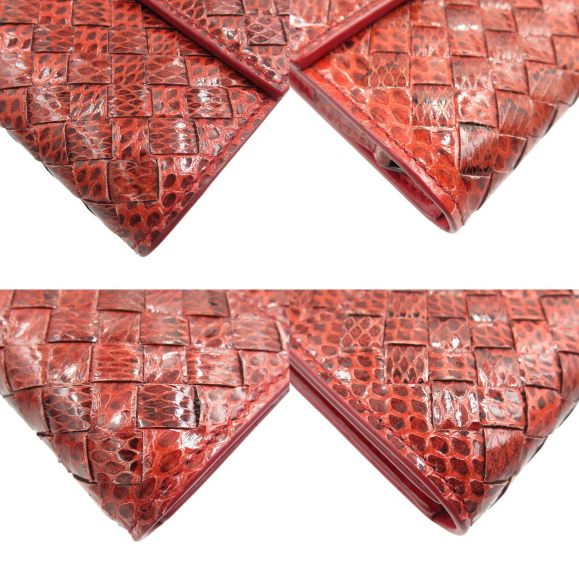 Bottega Veneta Red Color Intrecciato Long Wallet (Bi-Fold)