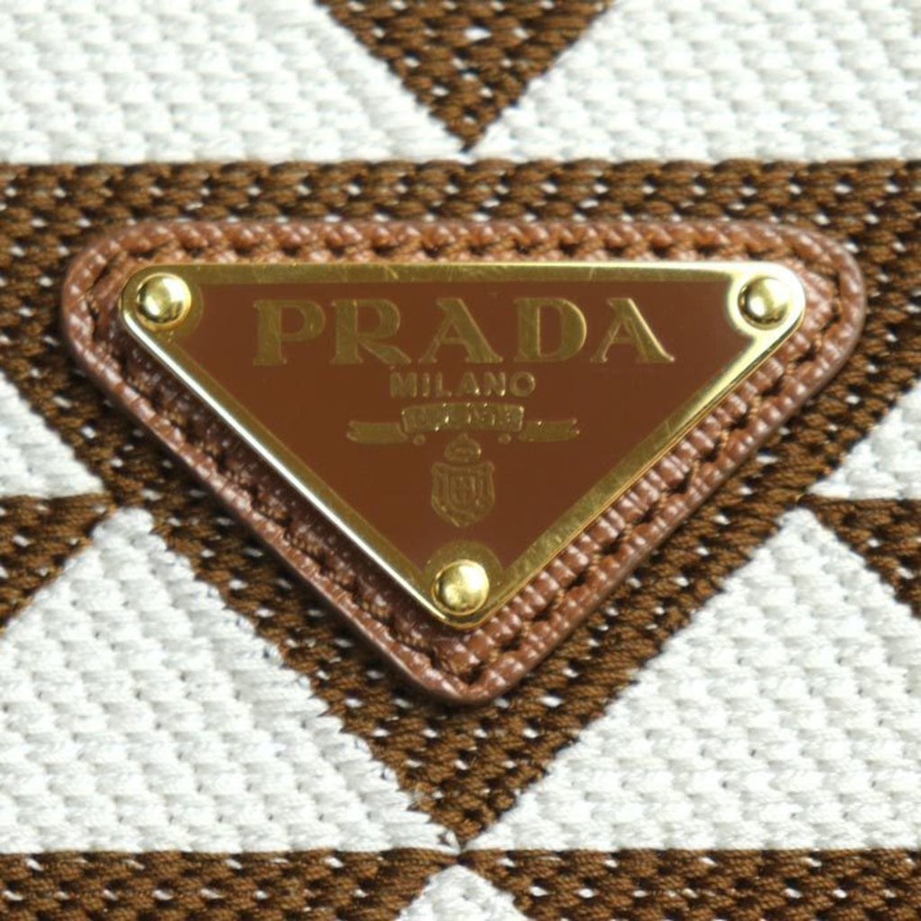 Prada Brown White Nylon Leather Shoulder Bag