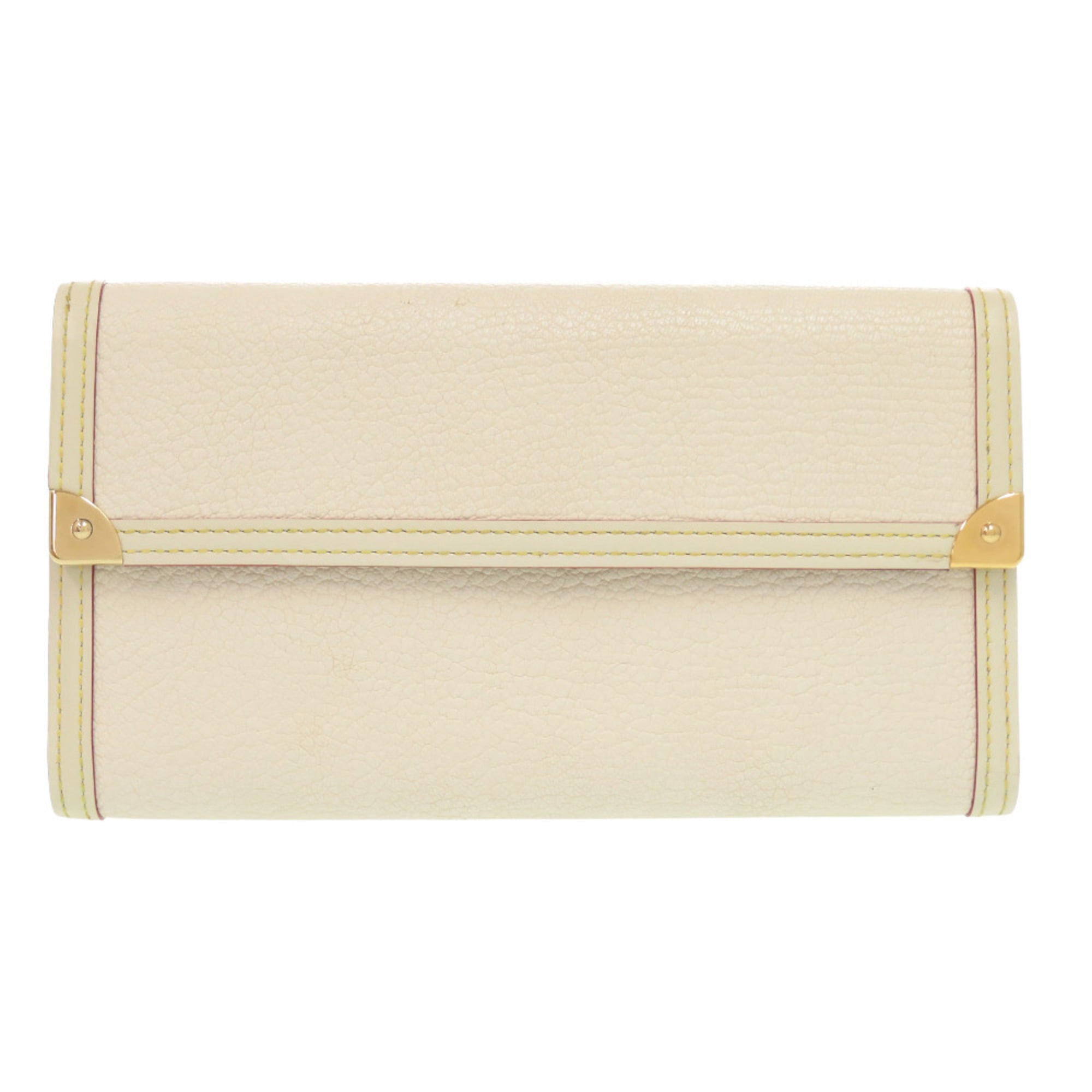 Louis Vuitton White Leather Long Wallet (Tri-Fold)
