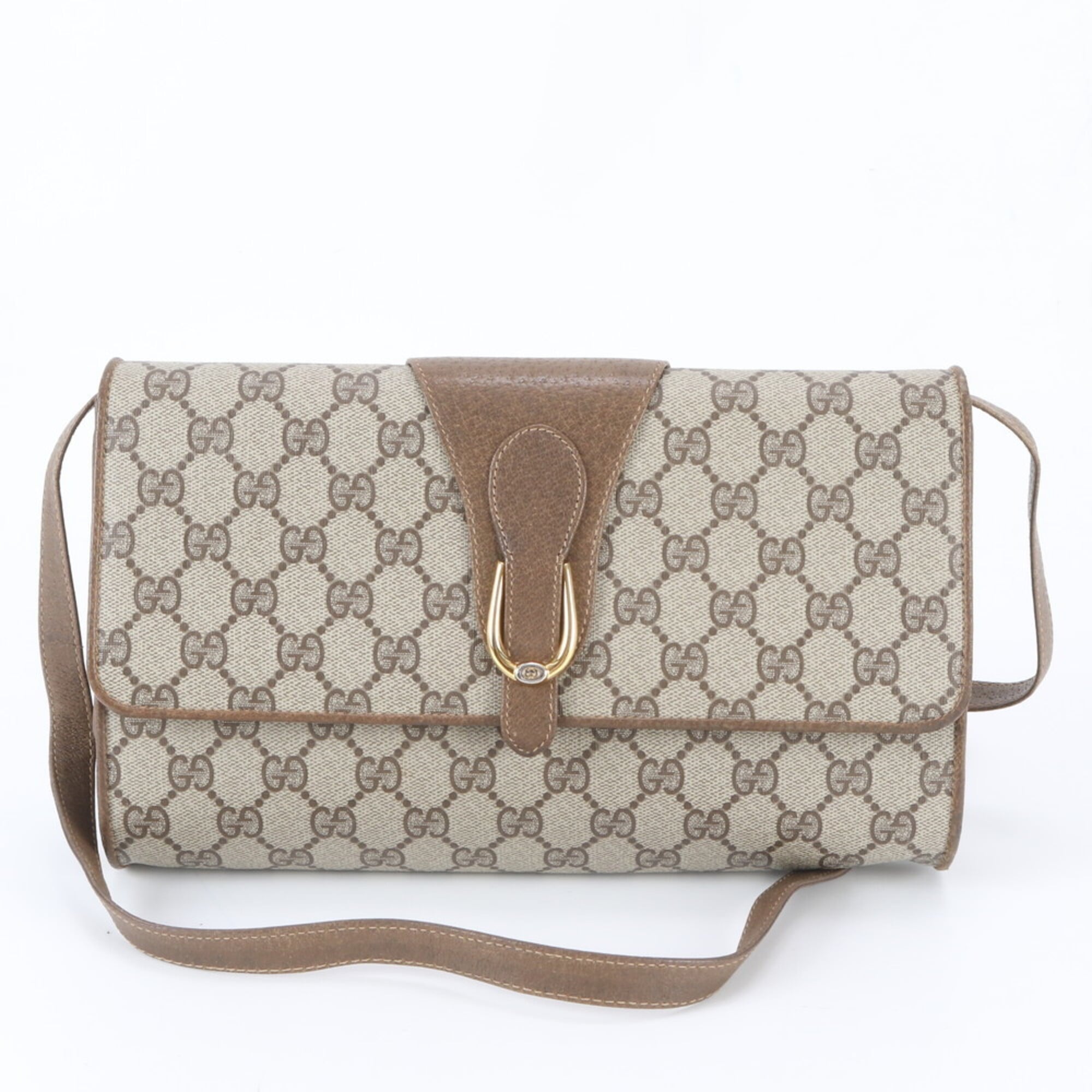 Gucci Beige Brown Leather Coated Canvas Handbag Shoulder Bag Tote Bag (Pre-Owned)