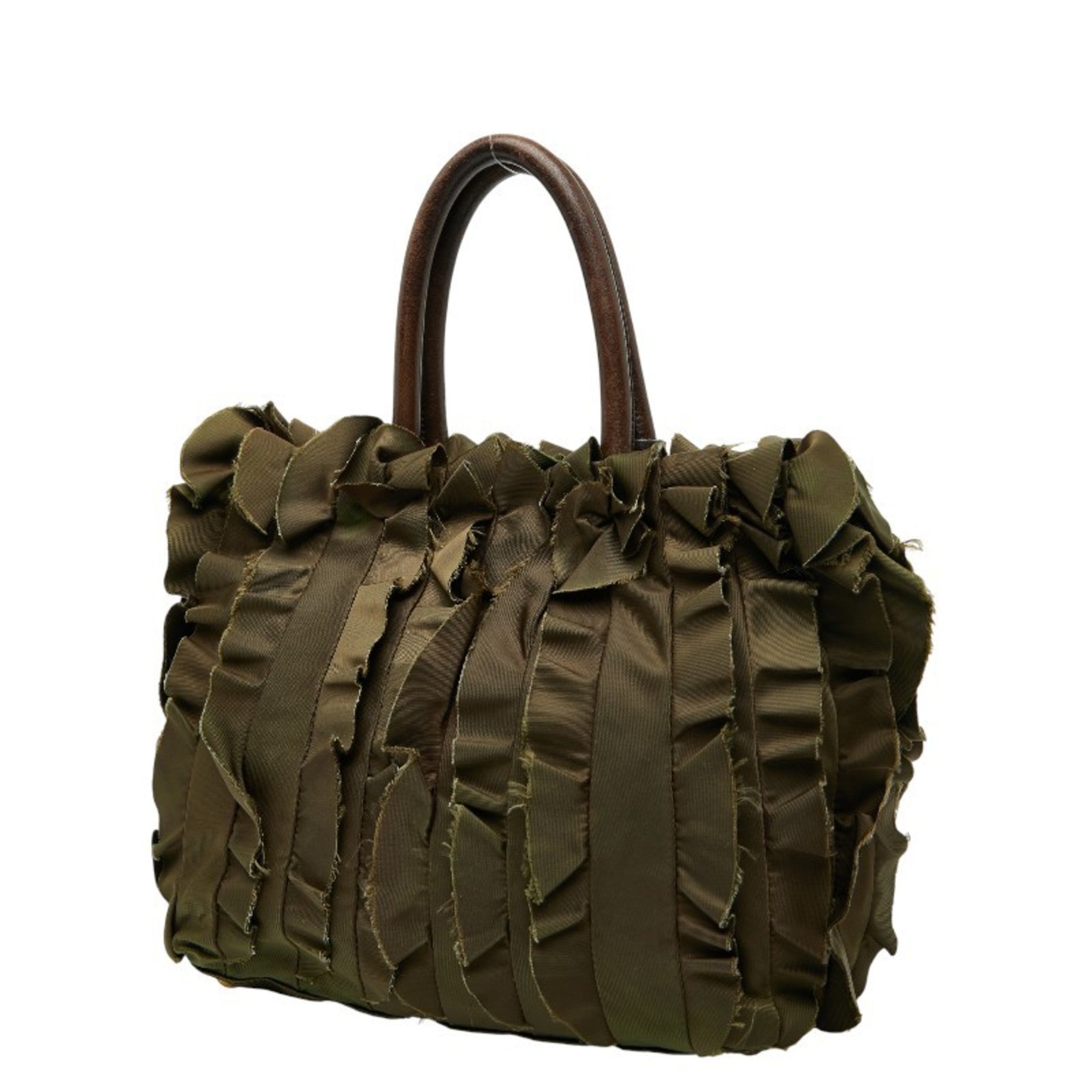 Prada Brown Khaki Nylon Leather Handbag Tote Bag