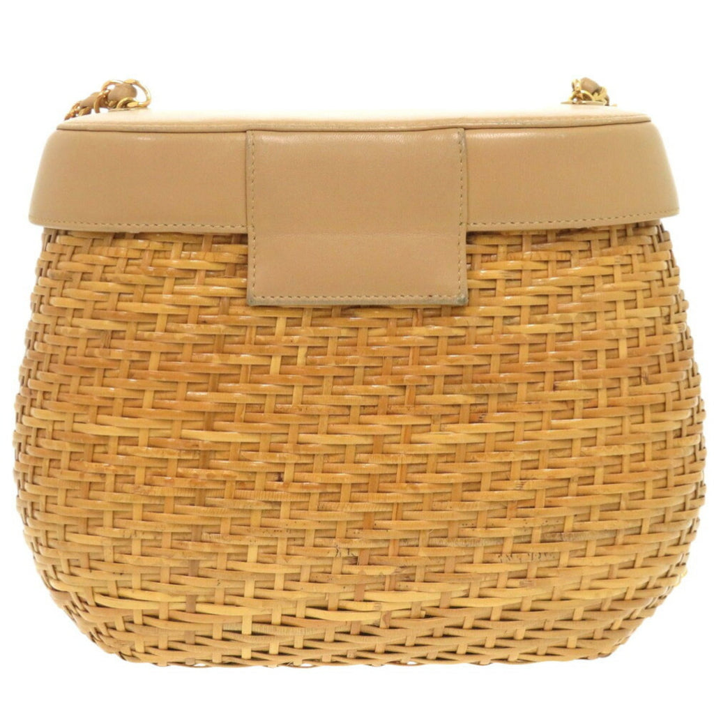 Chanel Beige Straw Leather Shoulder Bag