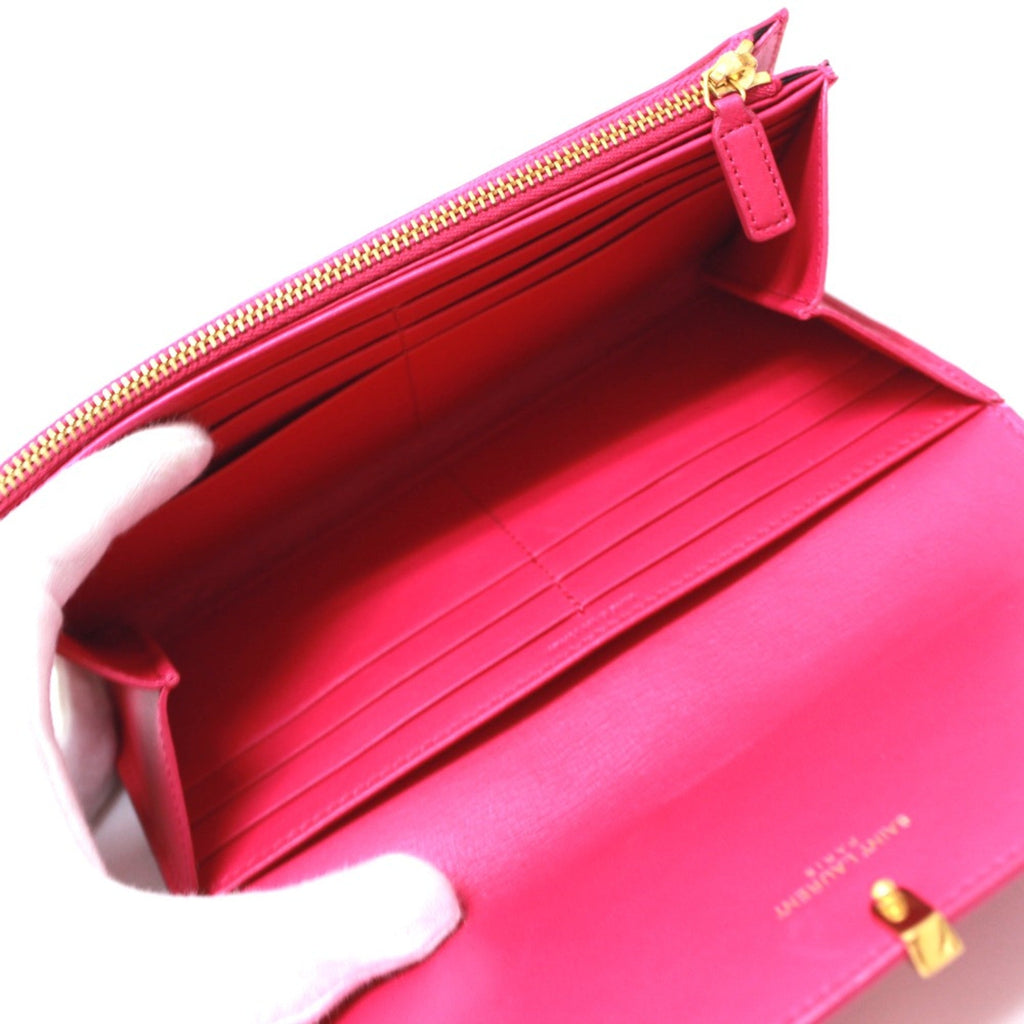 Saint Laurent Pink Leather Long Wallet (Bi-Fold) (Pre-Owned)