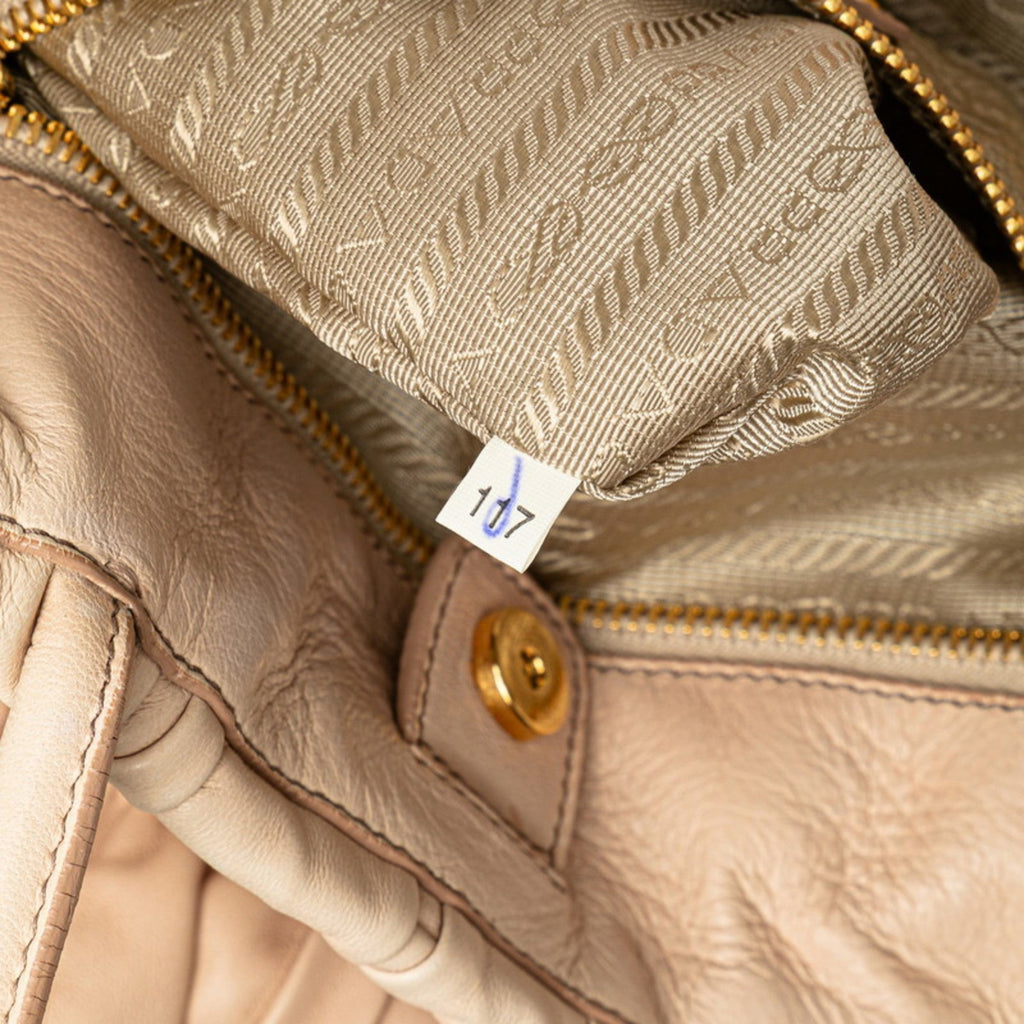 Prada Beige Pink Beige Leather Shoulder Bag Tote Bag